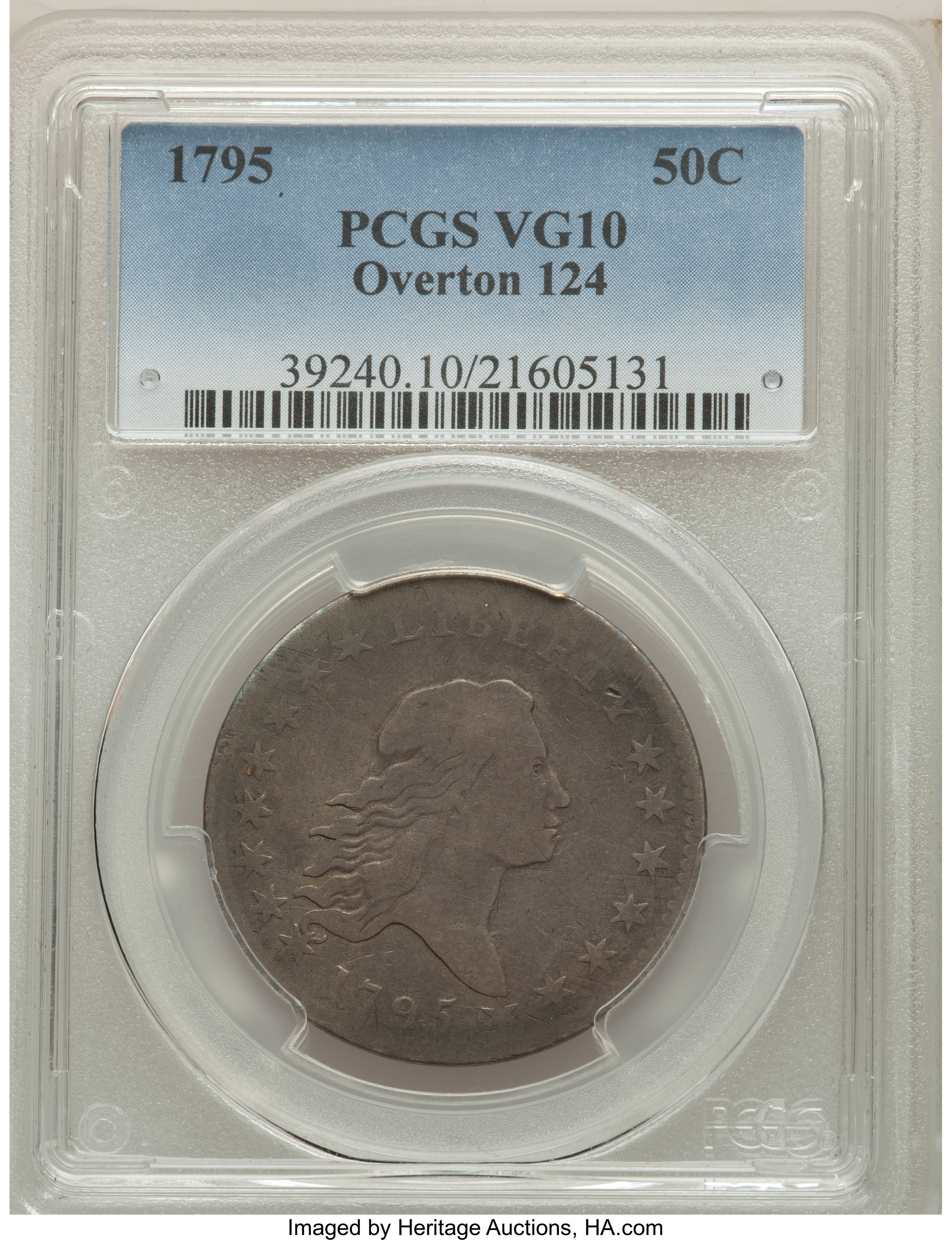 image for: 1795 50C 2 Leaves, O-124, T-12, R.5, VG10 PCGS. PCGS Population: (1/3). NGC Census: (0/11). VG10. ...