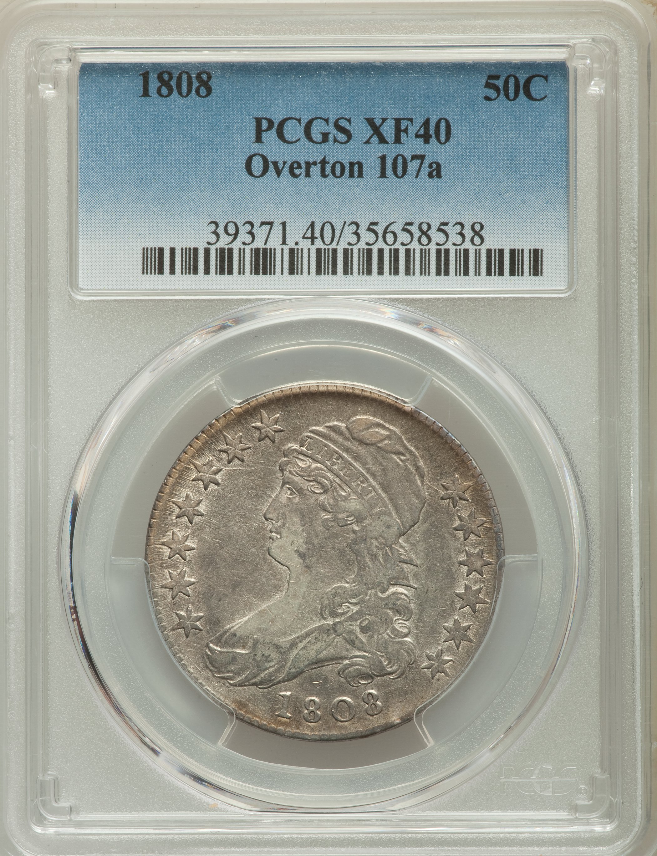 image for: 1808 50C O-107a, R.2, XF40 PCGS. PCGS Population: (3/5). NGC Census: (4/8). XF40. ...
