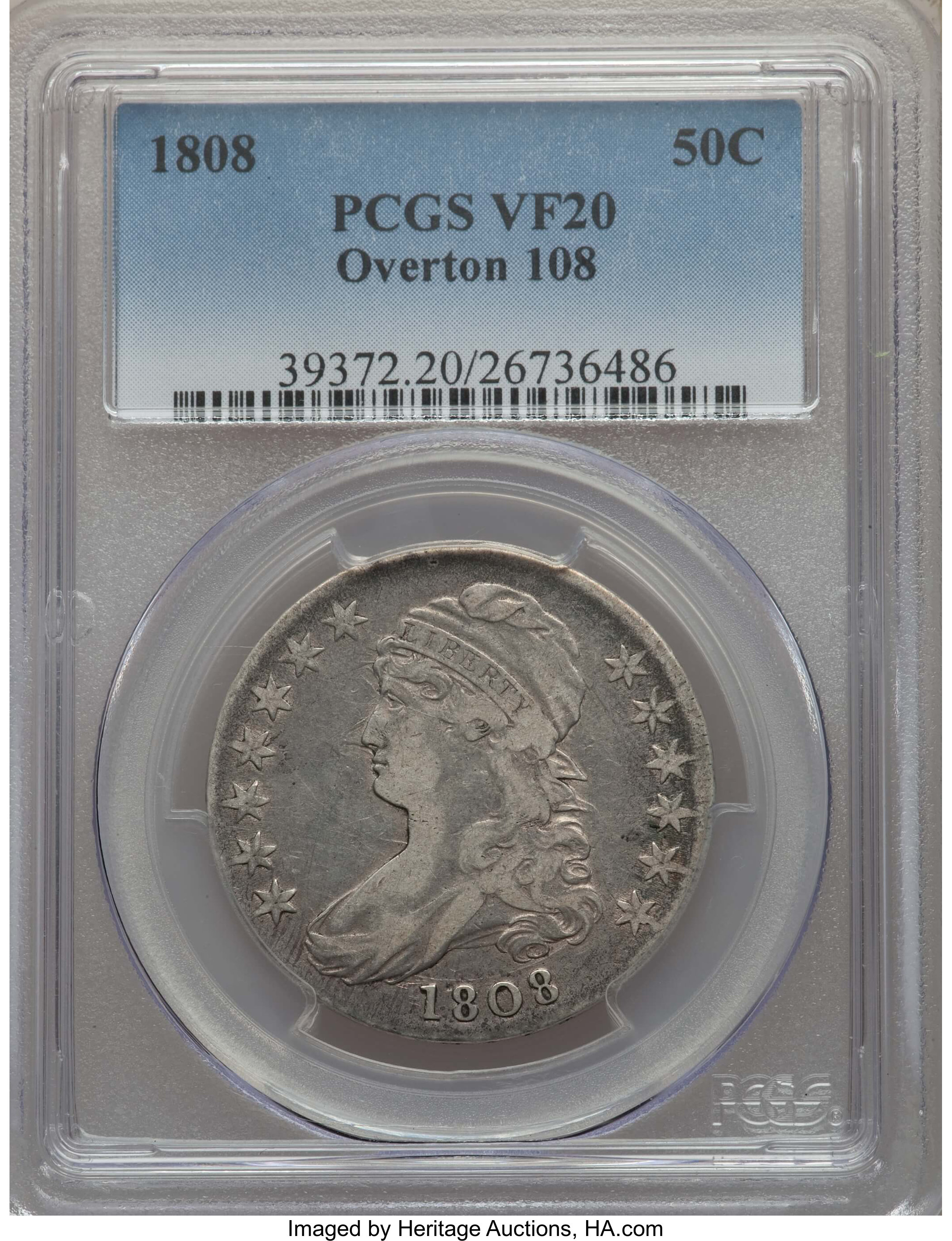 image for: 1808 50C O-108, R.3, VF20 PCGS. PCGS Population: (4/10). NGC Census: (0/4). VF20. ...