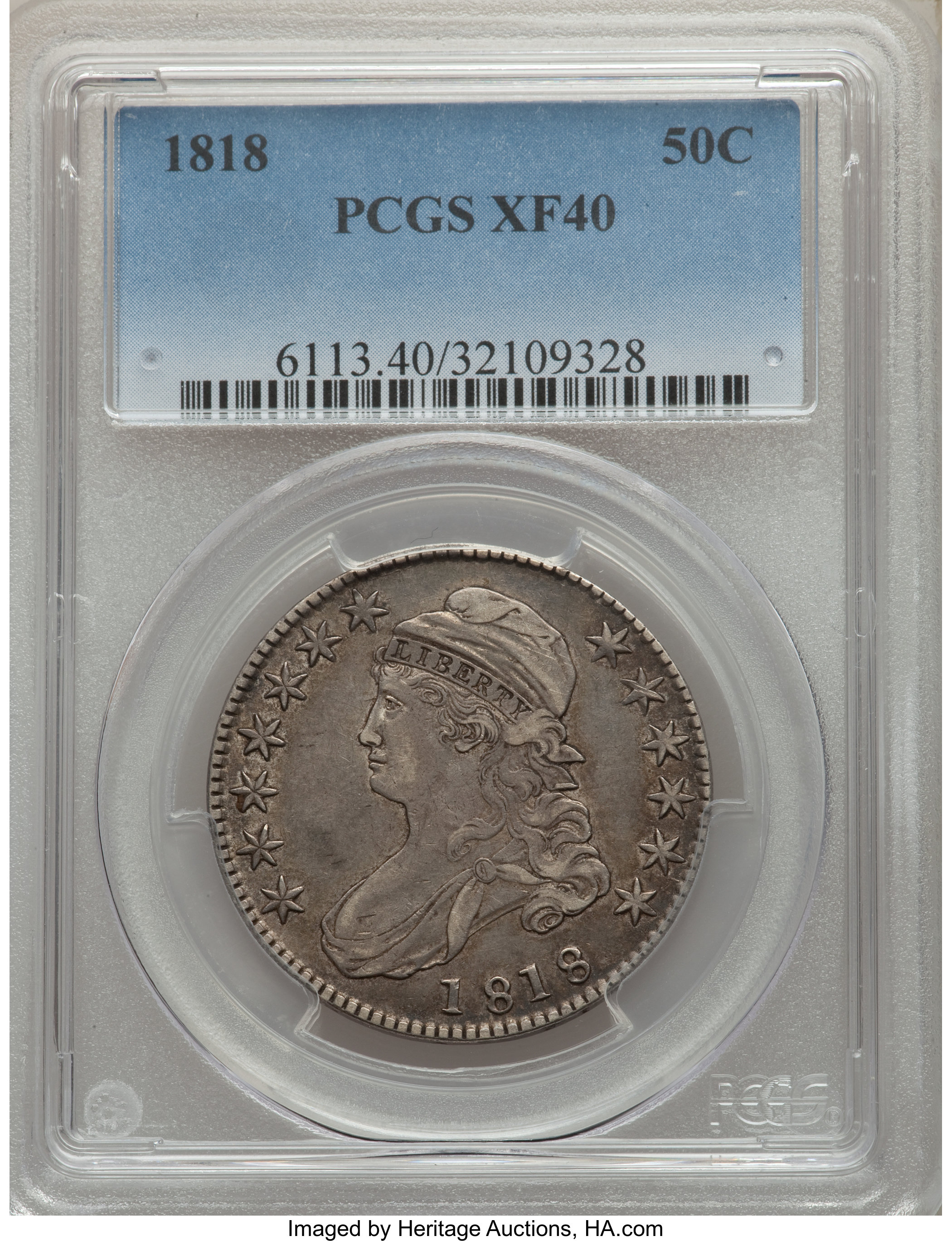 image for: 1818 50C O-109, R.1, XF40 PCGS. PCGS Population: (5/5). NGC Census: (1/8). XF40. Mintage 1,960,322. From The S. R. Collec...