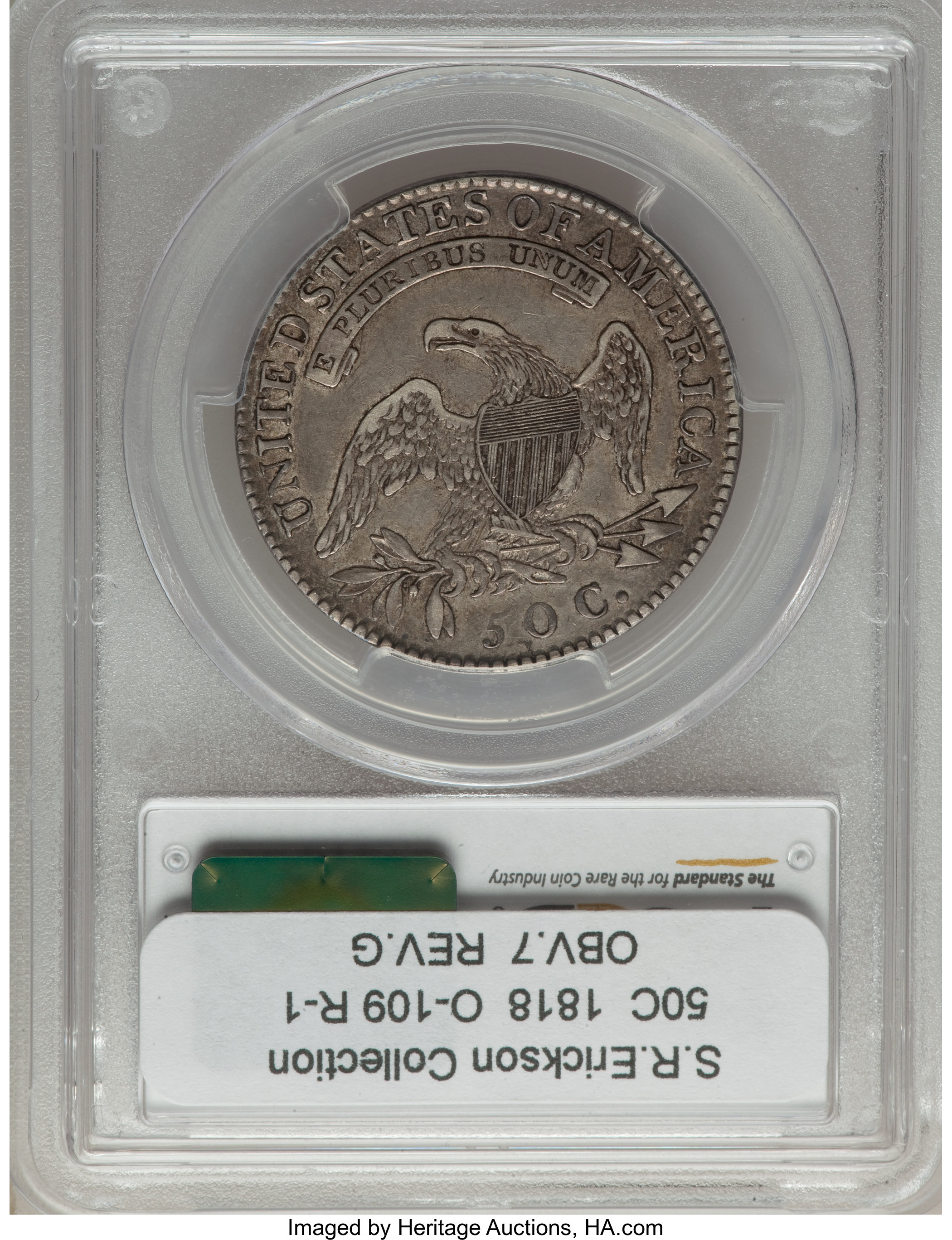 image for: 1818 50C O-109, R.1, XF40 PCGS. PCGS Population: (5/5). NGC Census: (1/8). XF40. Mintage 1,960,322. From The S. R. Collec...