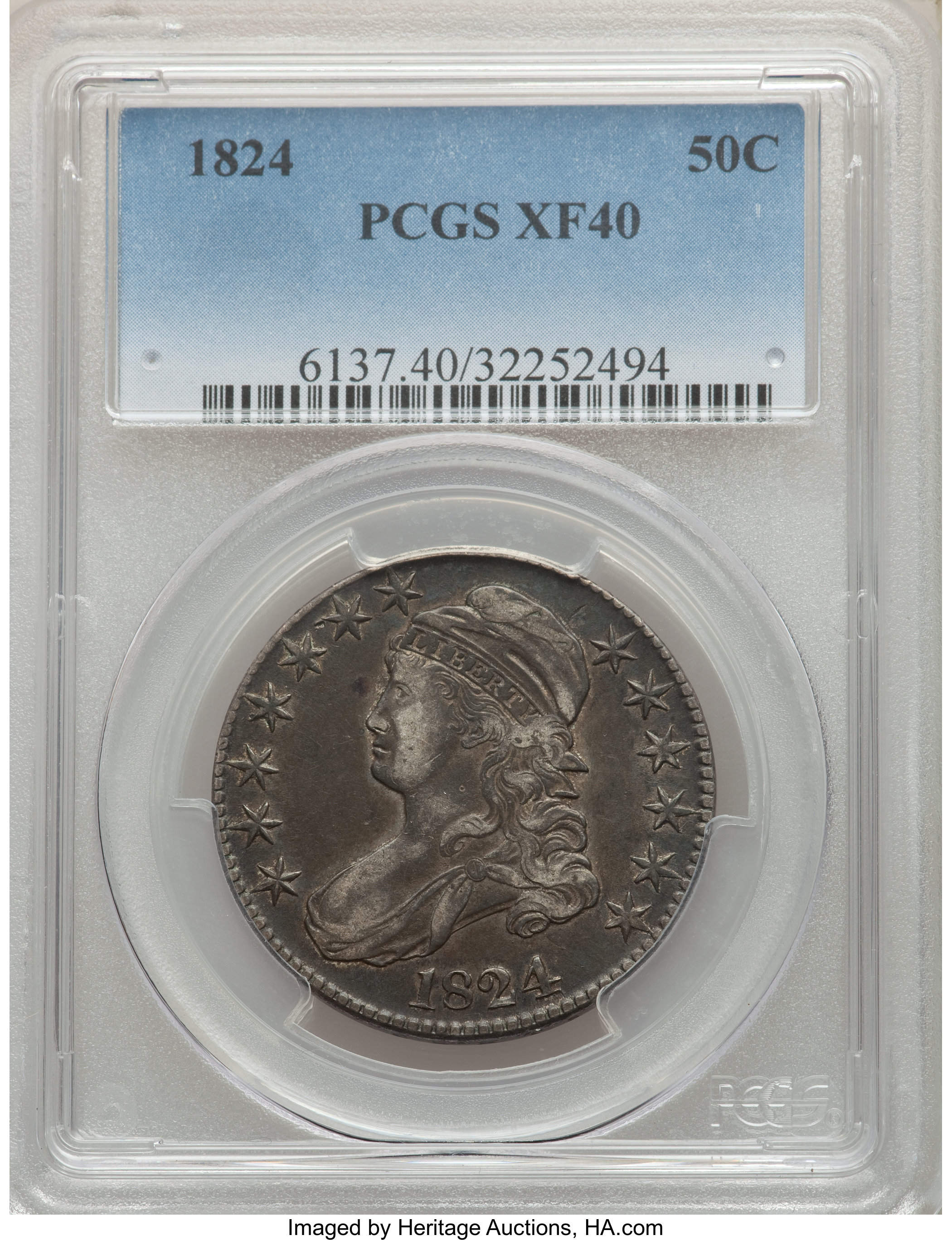 image for: 1824 50C O-112a, R.4, XF40 PCGS. PCGS Population: (0/1). NGC Census: (1/1). XF40. Mintage 3,504,954. From The S. R. Colle...