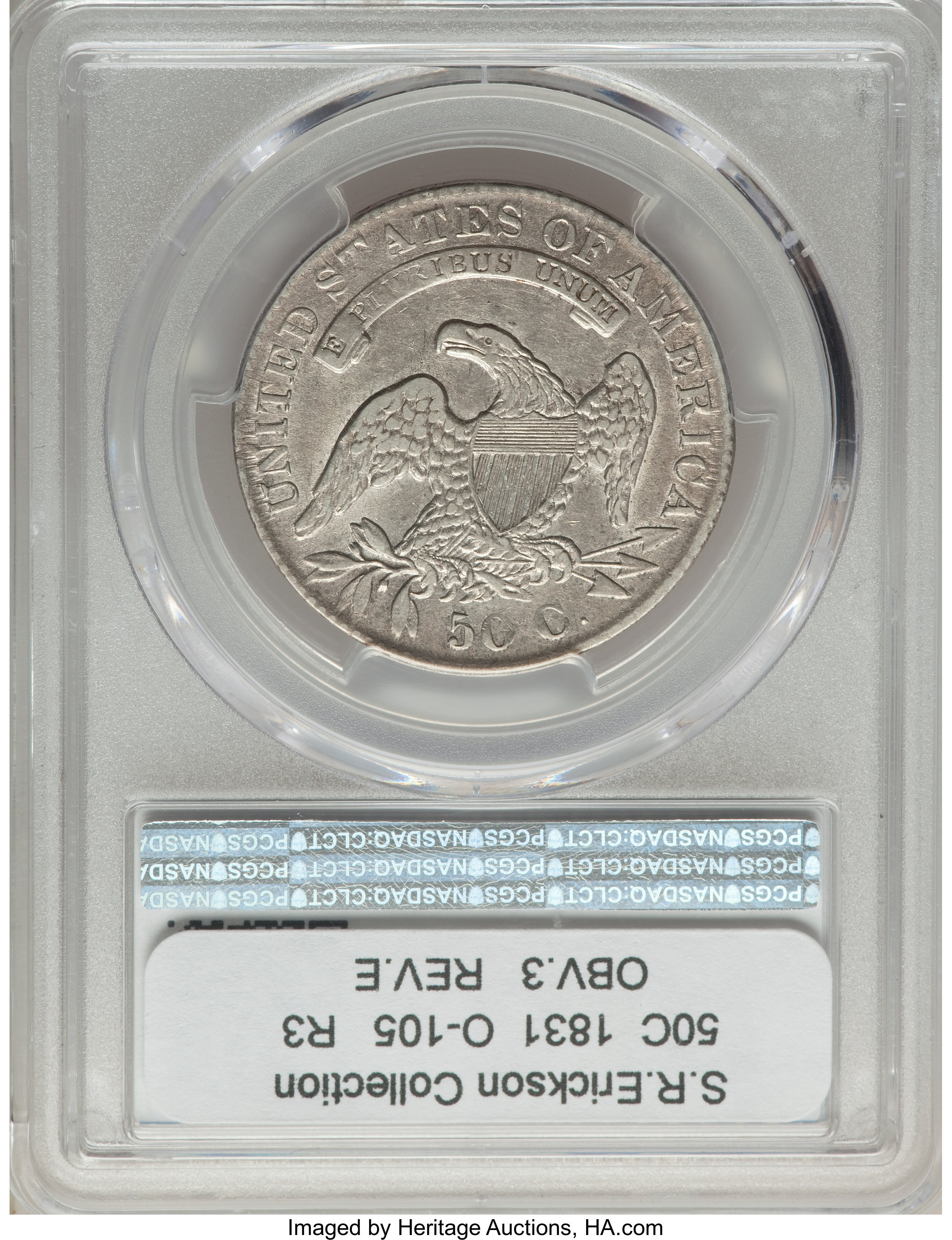 image for: 1831 50C O-105, R.3, XF45 PCGS. PCGS Population: (2/12). NGC Census: (5/17). XF45. From The S. R. Collection....
