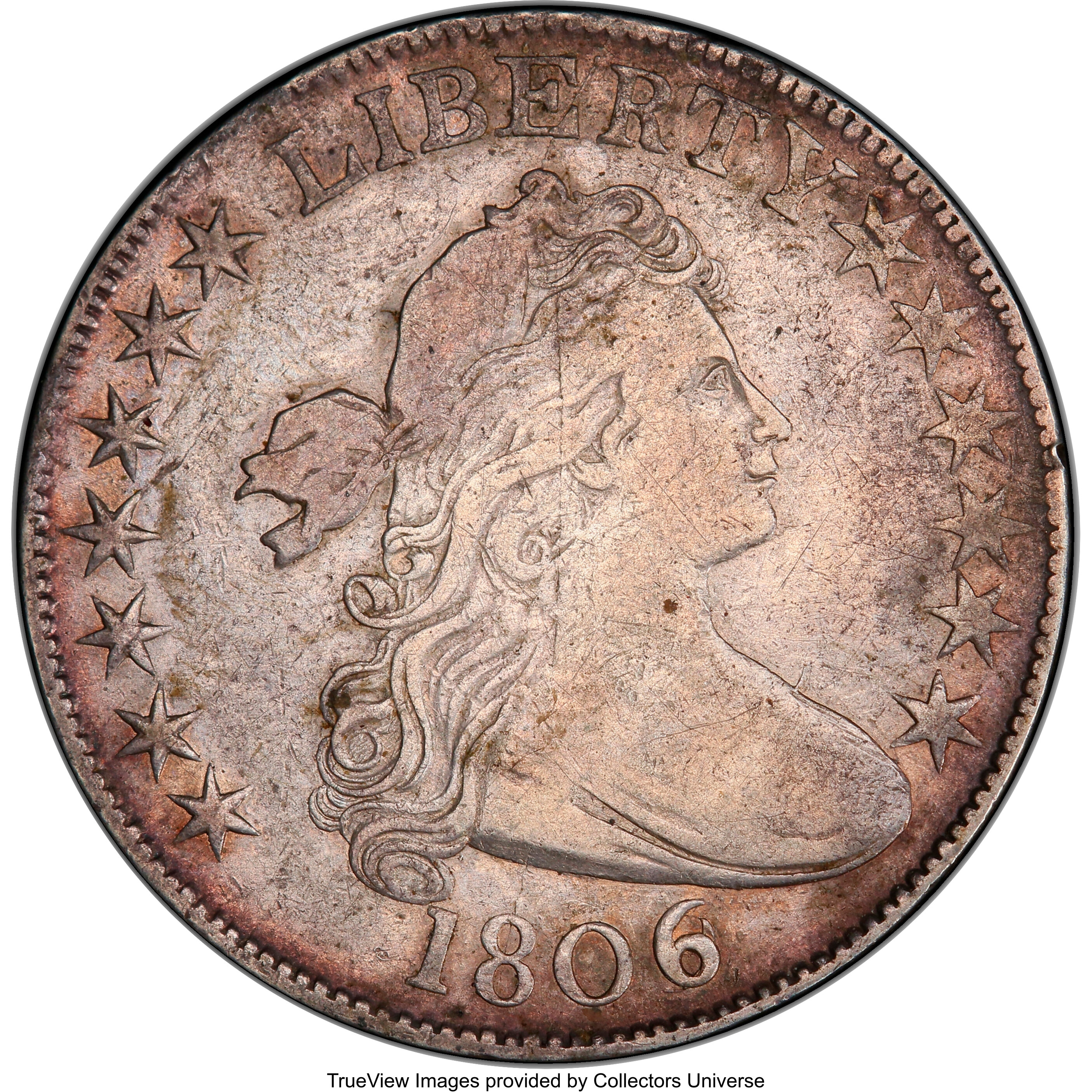 image for: 1806 50C 6 Over Inverted 6, O-111b, T-11, R.7, VF35 PCGS....