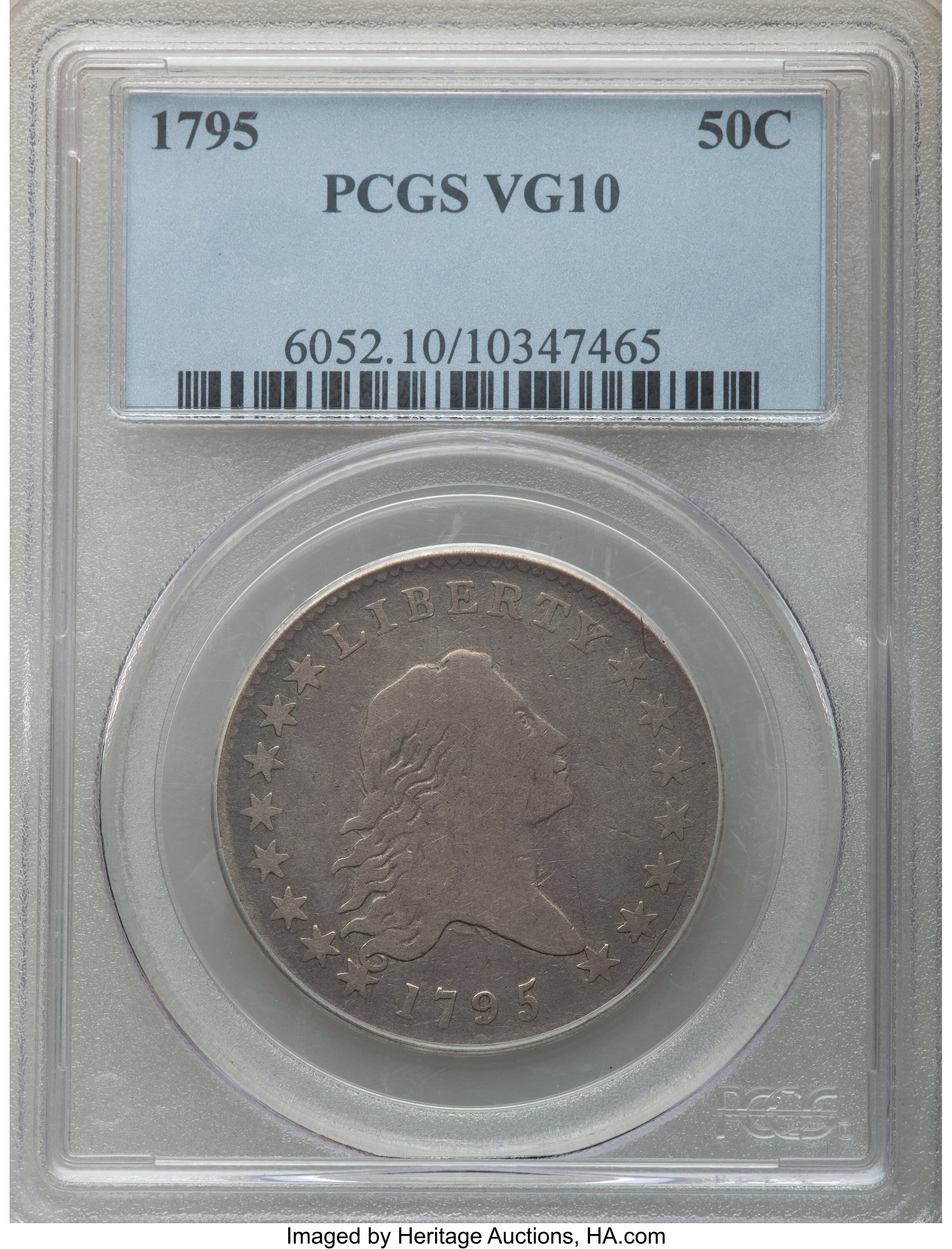 image for: 1795 50C 2 Leaves, O-122, T-5, R.5, VG10 PCGS. PCGS Population: (2/3). NGC Census: (2/9). VG10. Mintage 299,680. From...