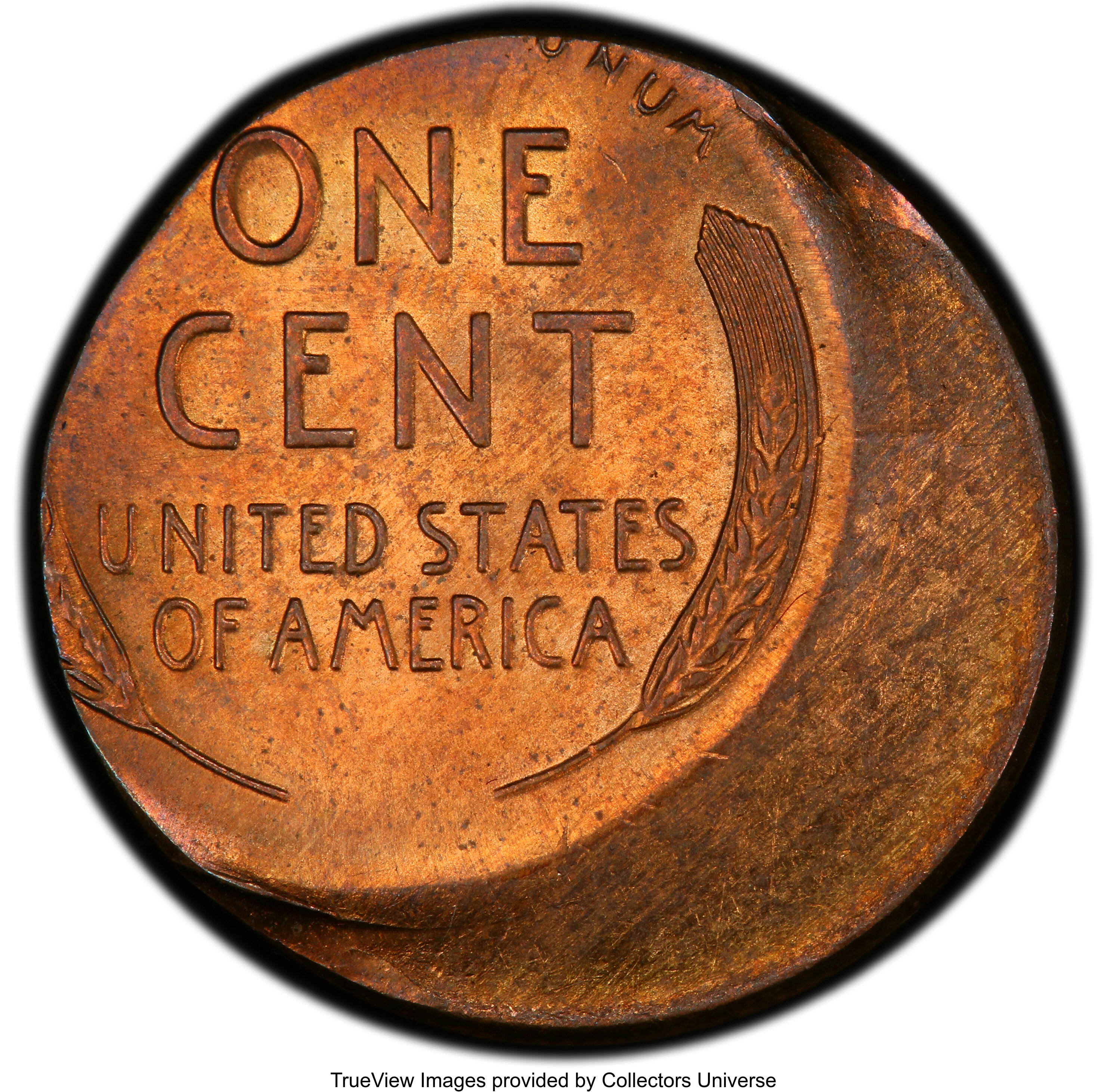 image for: 1950-D 1C Lincoln Cent -- Struck 25% Off Center -- MS62 Red and Brown PCGS.From the Fred Weinberg Collection....