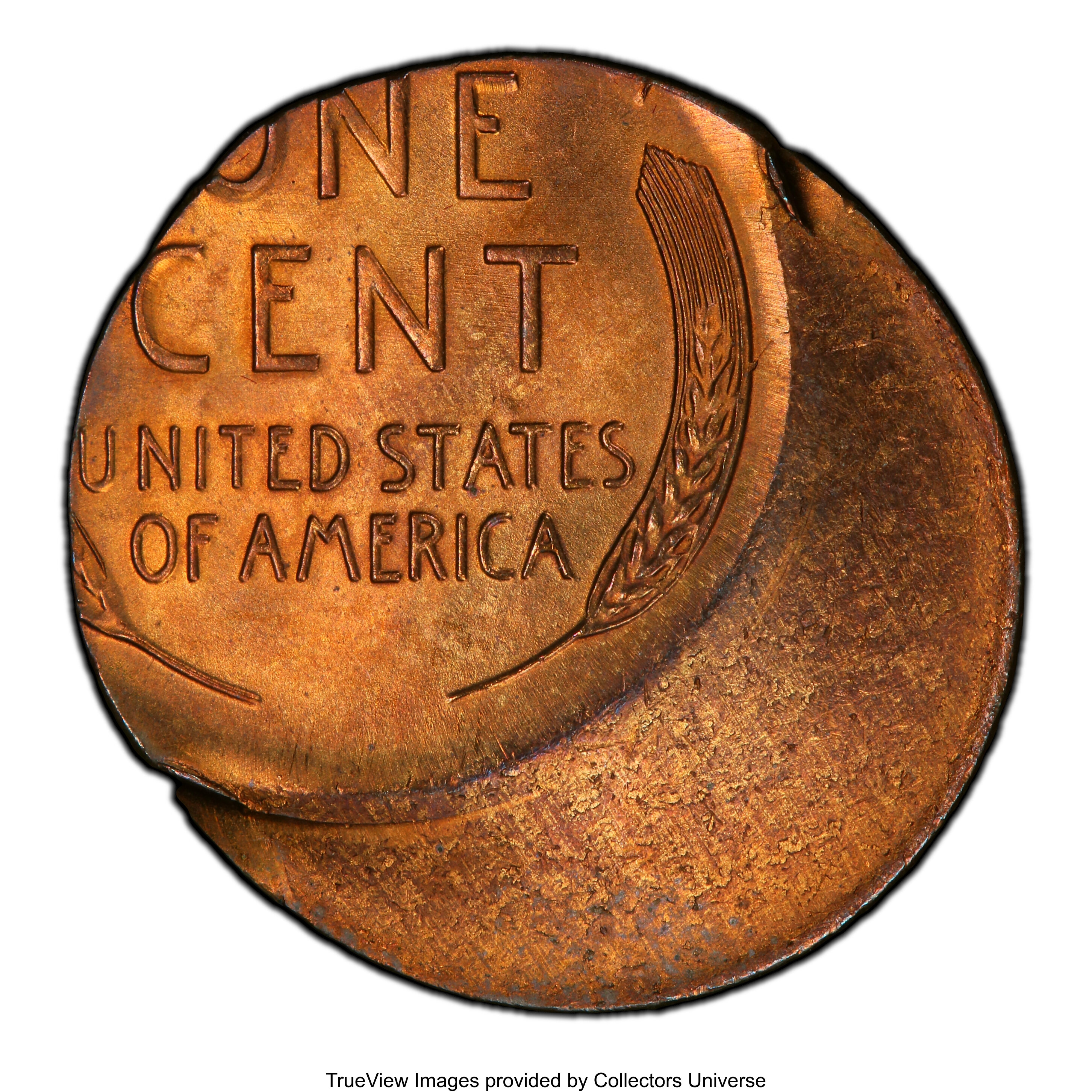 image for: 1950-D 1C Lincoln Cent -- Struck 35% Off Center -- MS63 Red and Brown PCGS. From the Fred Weinberg Collection....