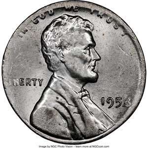 image for: 1958 1C Lincoln Cent -- Struck on 10C Planchet -- MS62 NGC. (2.55 grams)....