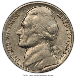 image for: 1984-P 5C Jefferson Nickel -- Cud Due Break Obverse -- AU50 PCGS....