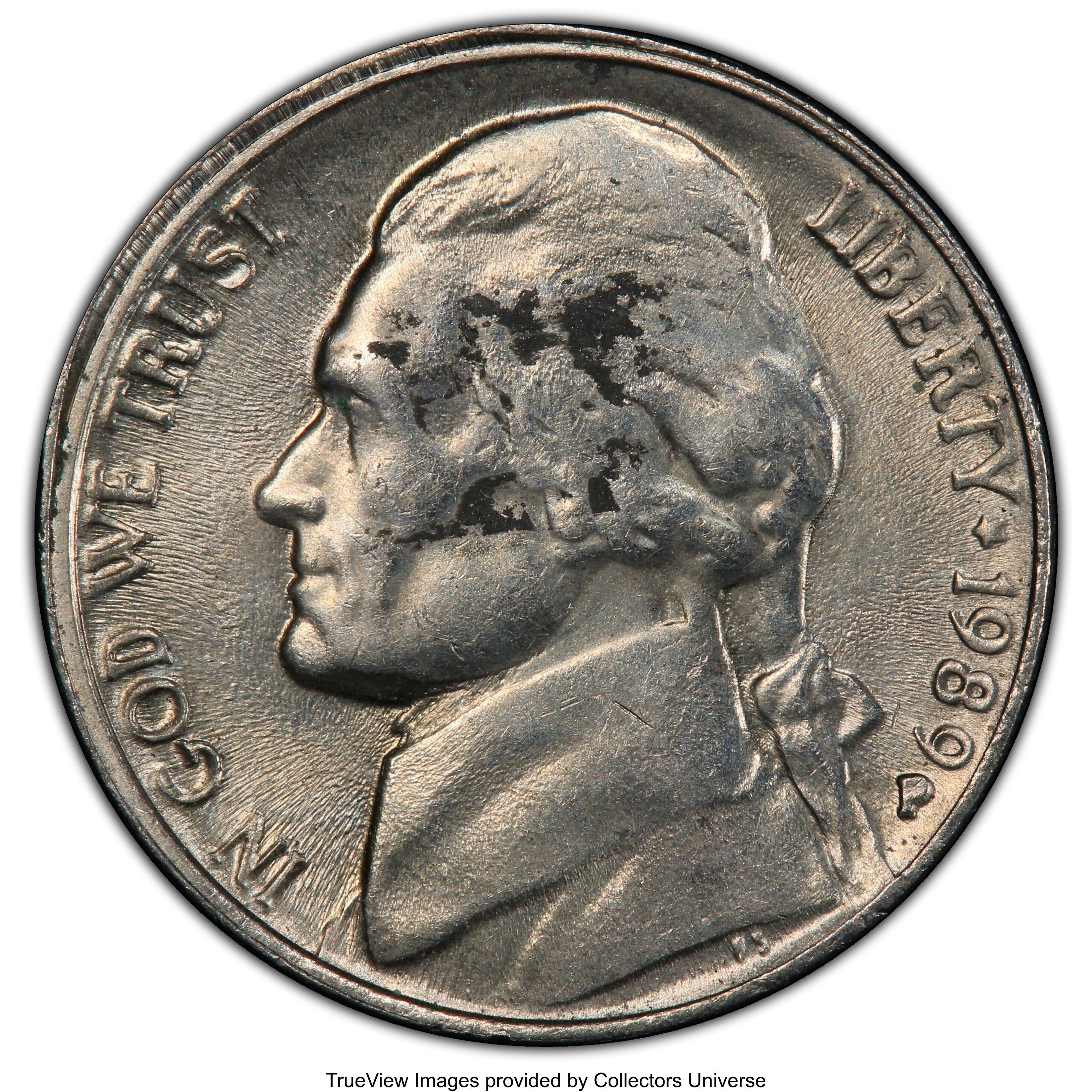 image for: 1989-P 5C Jefferson Nickel -- Collar Cud @9:00 - 12:00 -- MS60 PCGS....