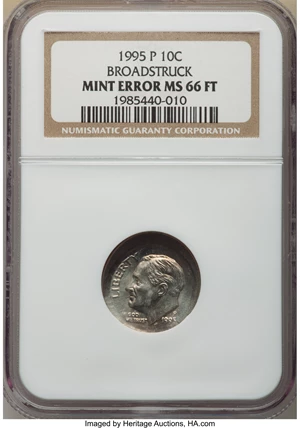 image for: 1995-P 10C Roosevelt Dime -- Broadstruck -- MS66 Full Bands NGC....