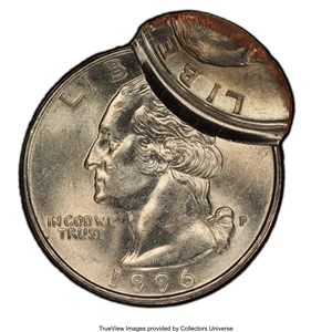 image for: 1996-P 25C Washington Quarter Dollar -- Double Struck, Second Strike 85% Off Center -- MS60 PCGS....