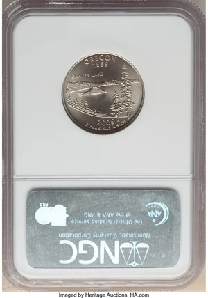 image for: 2005-P 25C SMS, Oregon Statehood Quarter Dollar -- Obverse Struck Thru -- MS67 NGC....