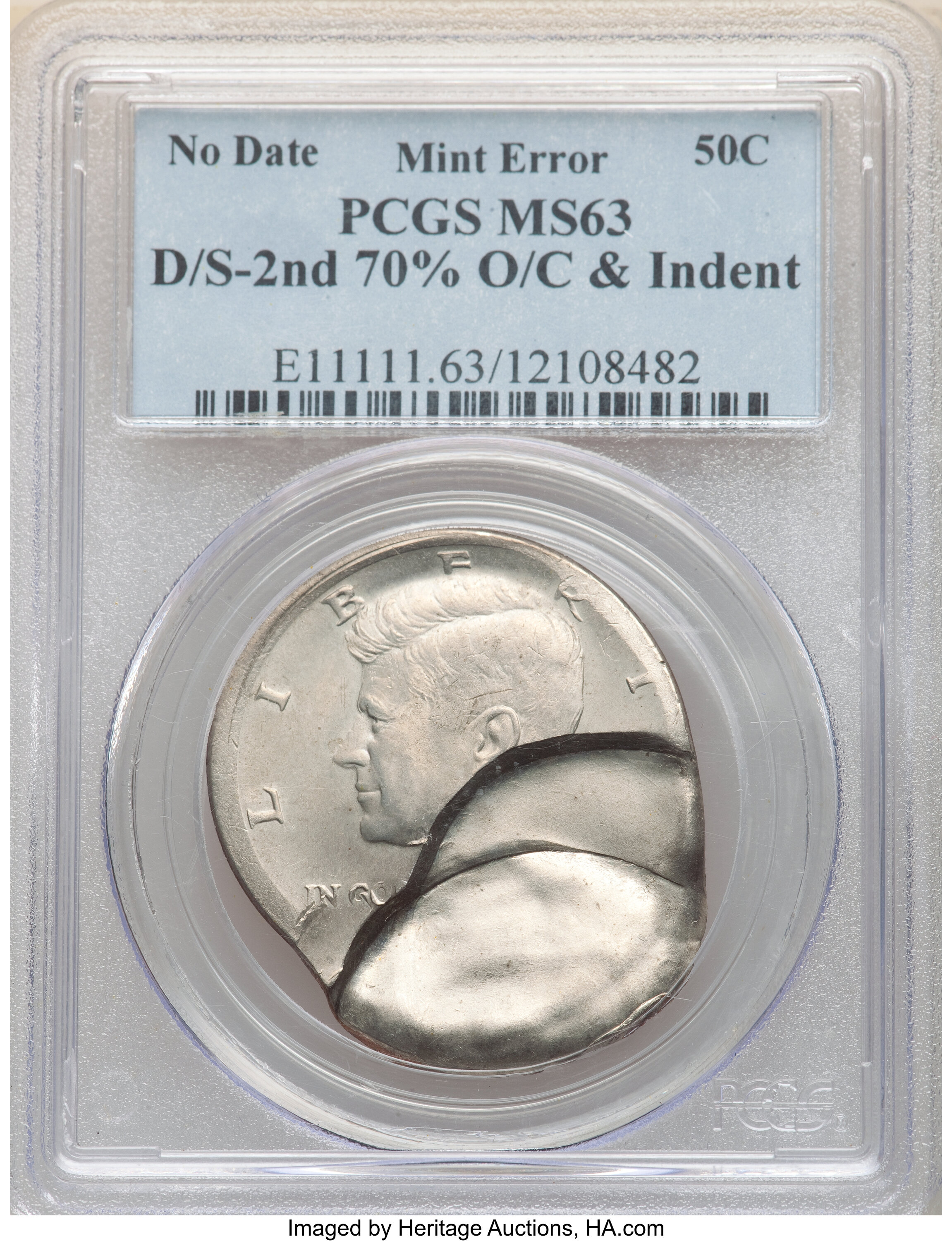 image for: No Date 50C Kennedy Half Dollar -- Double Struck, Second Strike 70% Off Center & Indent -- MS63 PCGS....