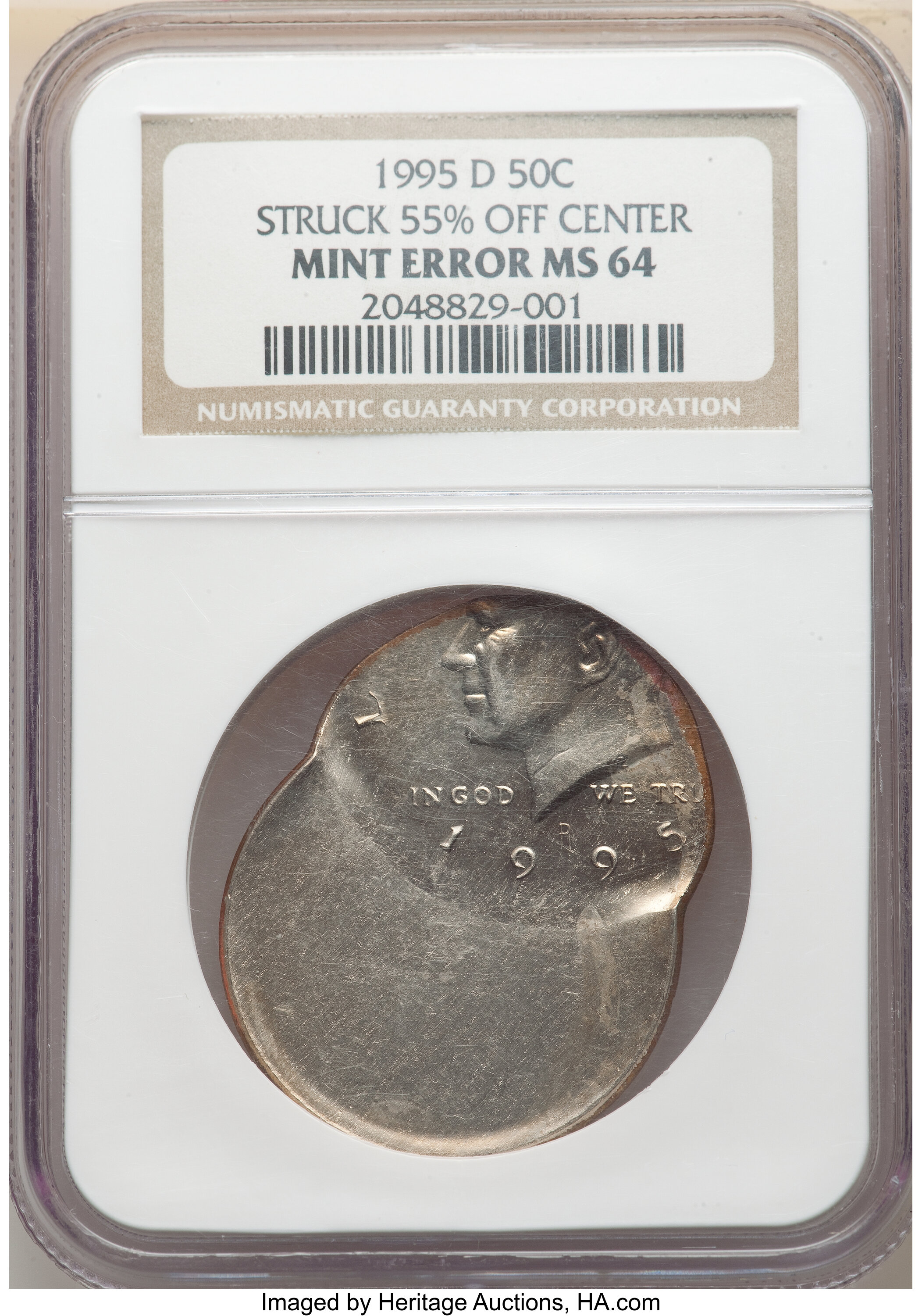 image for: 1995-D 50C Kennedy Half Dollar -- Struck 55% Off Center -- MS64 NGC....