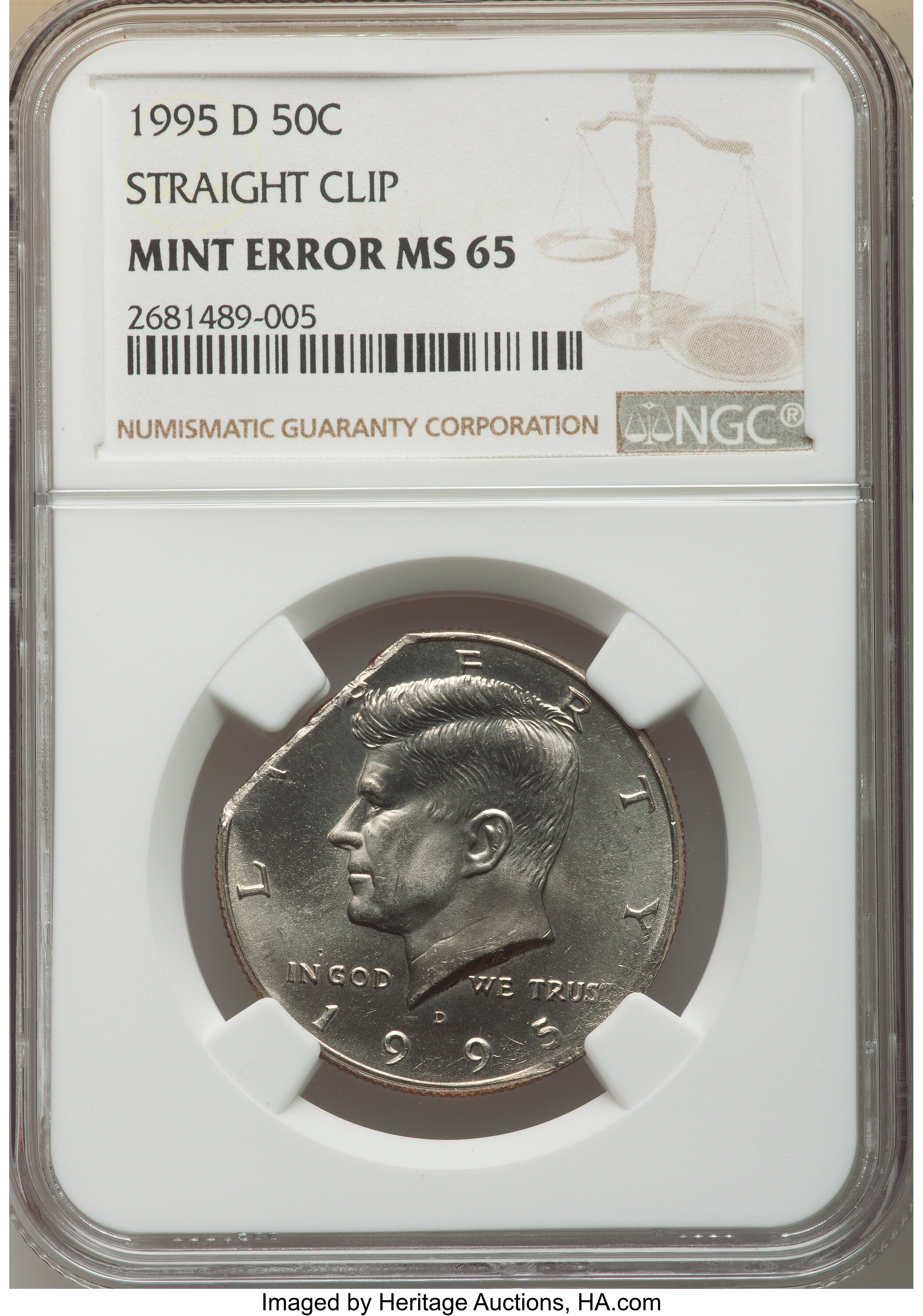 image for: 1995-D 50C Kennedy Half Dollar -- Straight Clip -- MS65 NGC....