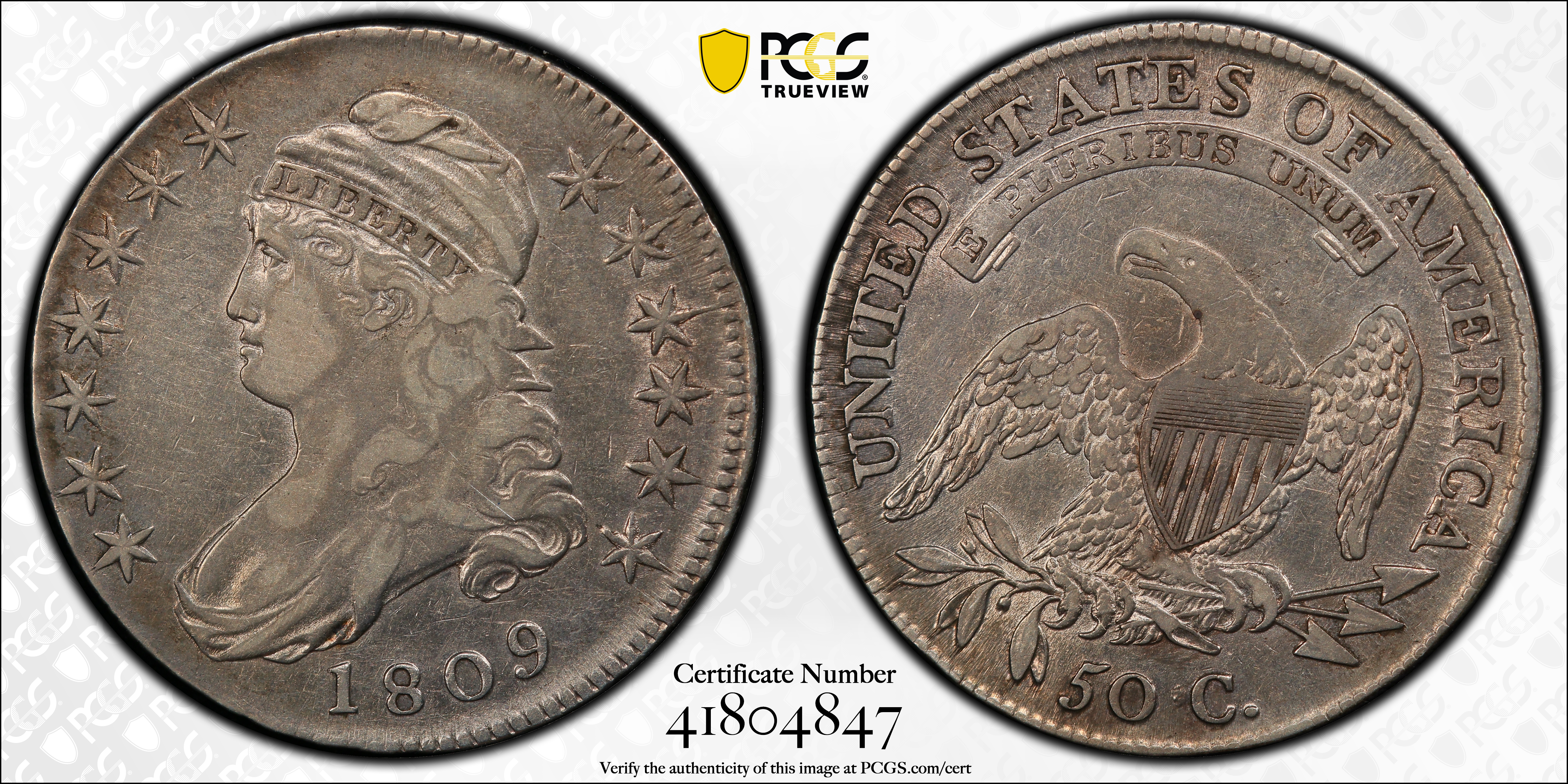 image for: 1809 Capped Bust Half Dollar. O-108. Rarity-4+. IIIII Edge. VF-35 (PCGS).