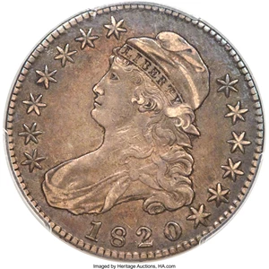 image for: 1820 50C Square Base 2, Large Date, Knob, O-104a, R.7?, XF45 PCGS....
