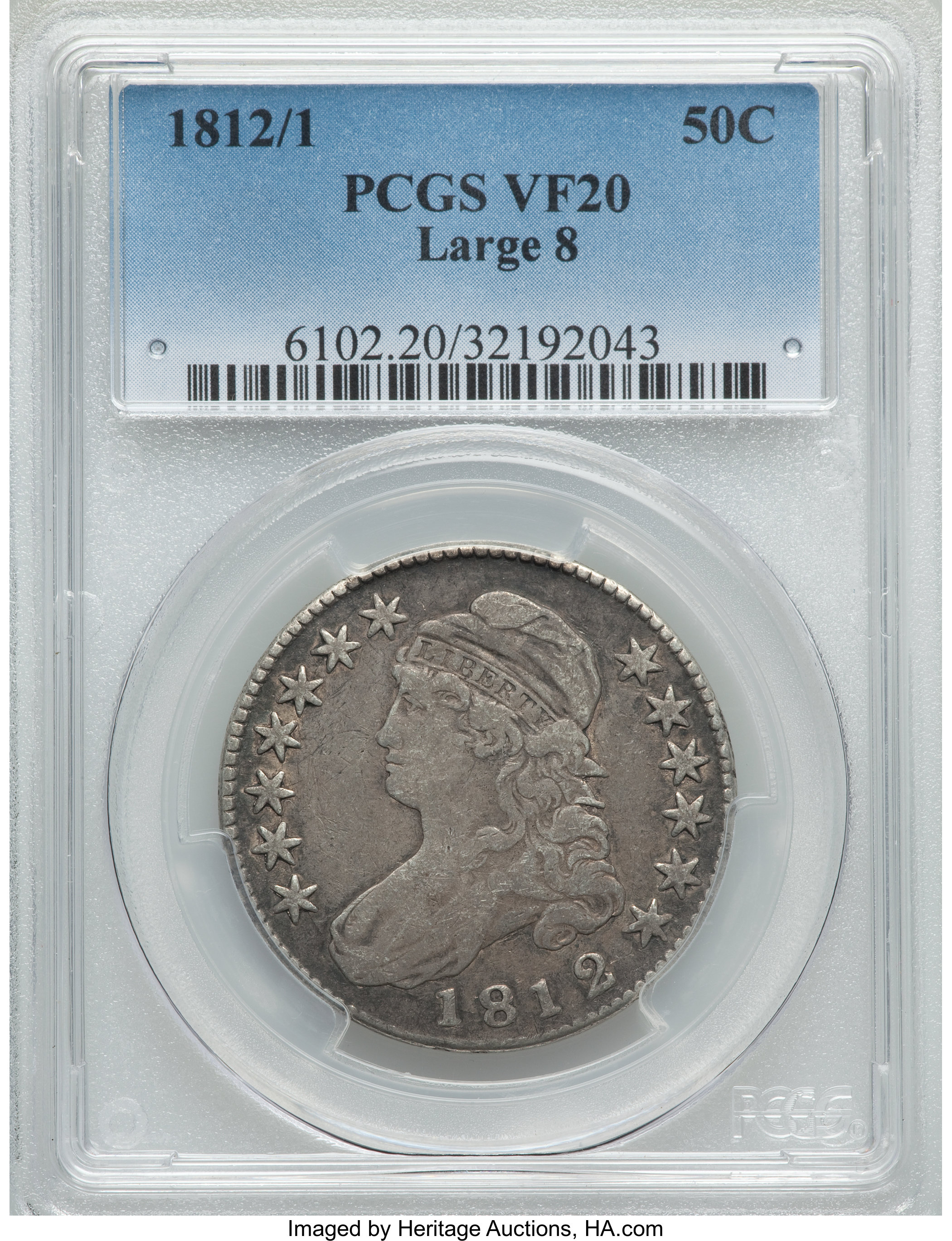 image for: 1812/1 50C Large 8, O-101, Low R.5, VF20 PCGS....