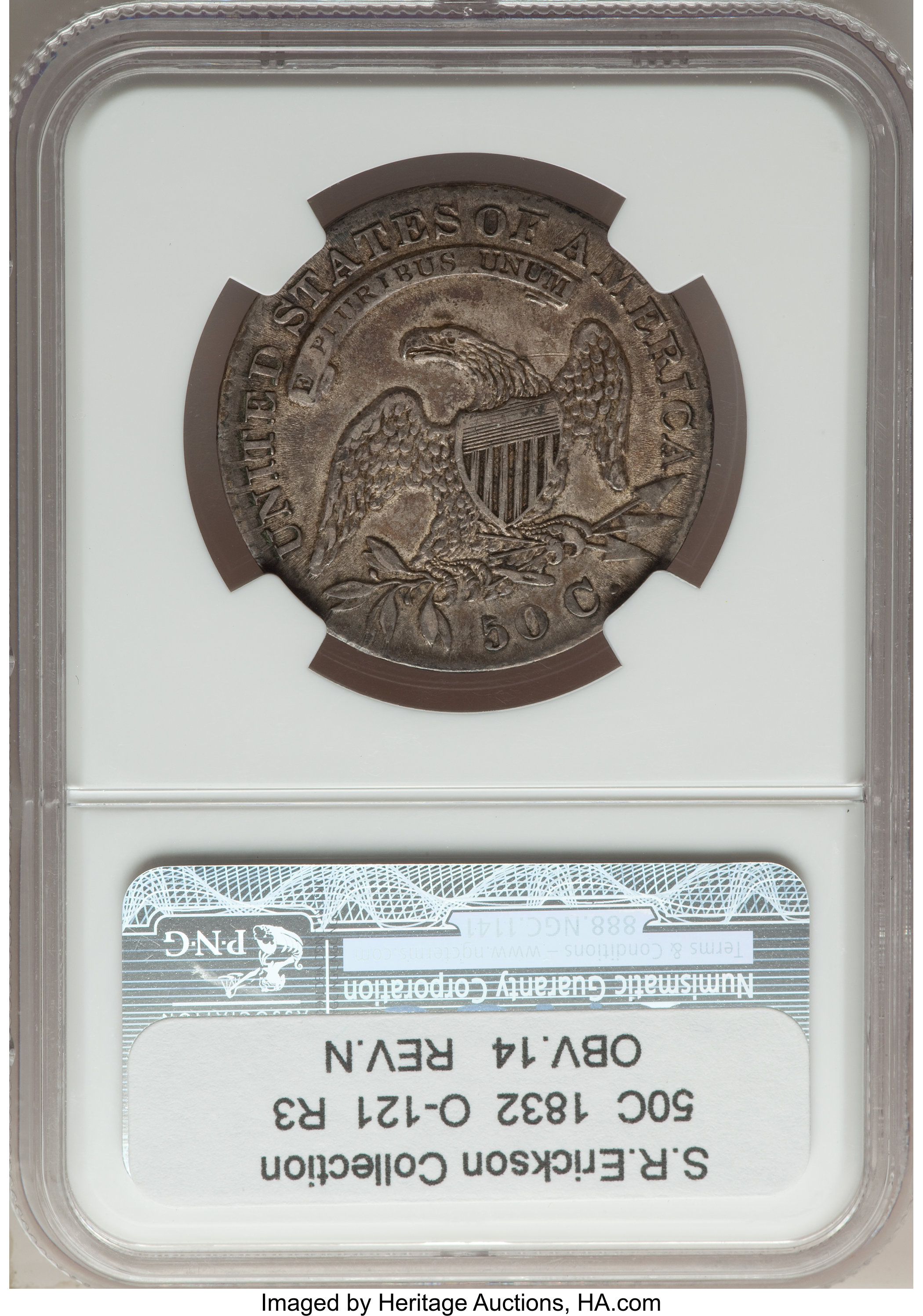 image for: 1832 50C Small Letters, O-121, R.3, XF45 NGC. NGC Census: (3/5). PCGS Population: (0/8). XF45. Mintage 4,797,000. From Th...