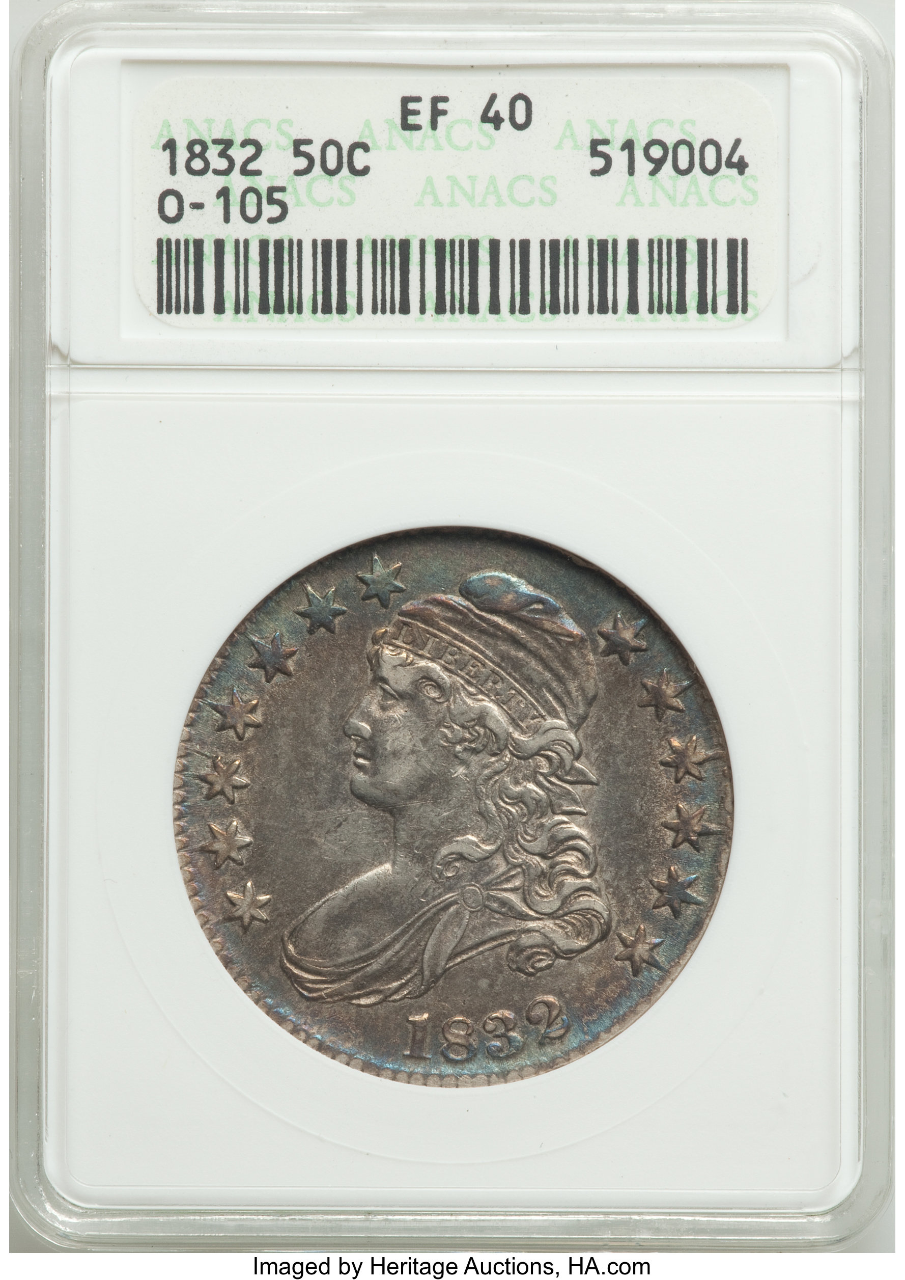 image for: 1832 50C Small Letters, O-105, R.3, XF40 ANACS.  Mintage 4,797,000....