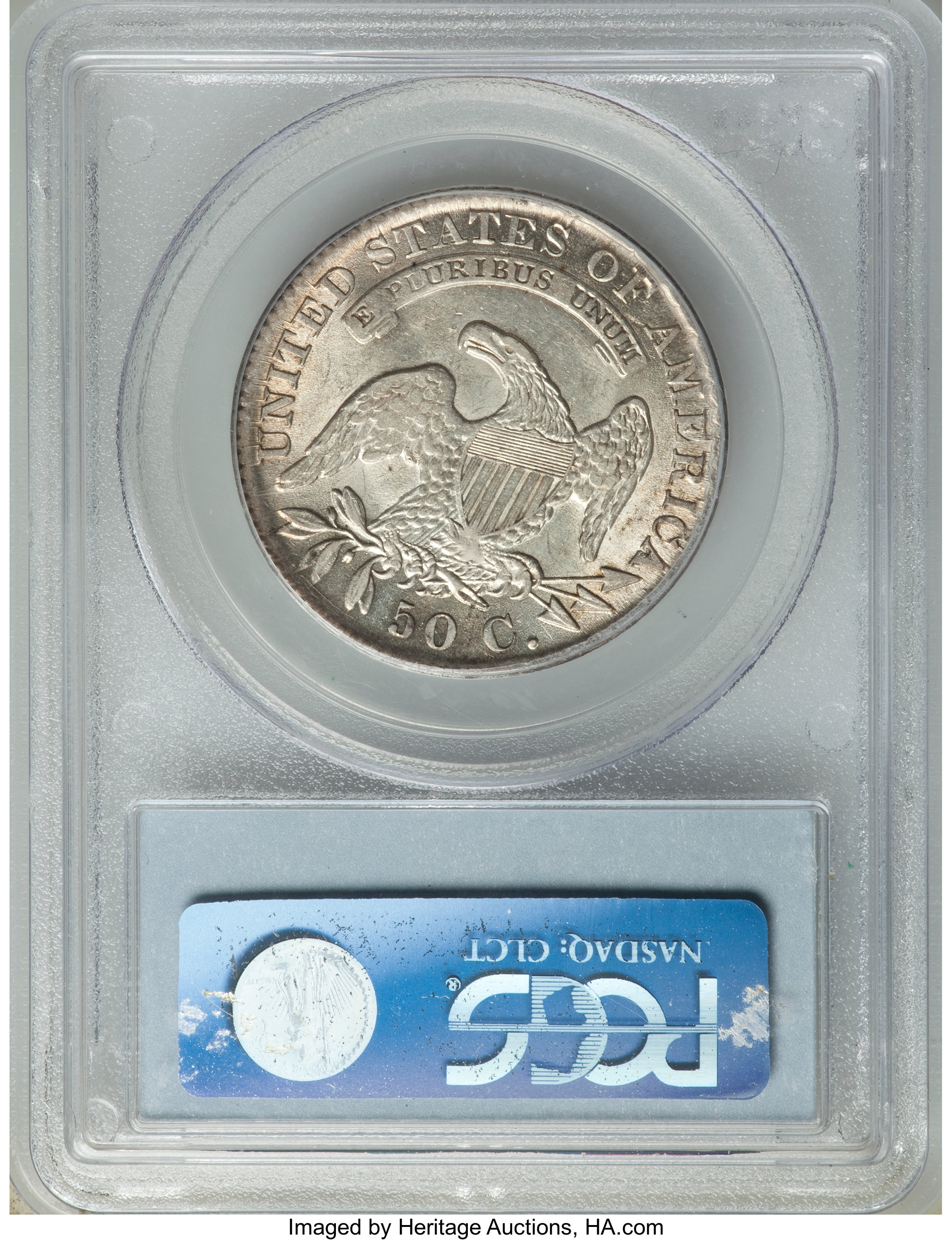 image for: 1829 50C Small Letters, O-108, R.2, AU55 PCGS. CAC. PCGS Population: (0/1). NGC Census: (1/6). AU55. Mintage 3,712,156. ...