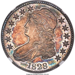 image for: 1828 50C Square Base 2, Small 8s, Large Letters, O-118, R.3, MS66 NGC....
