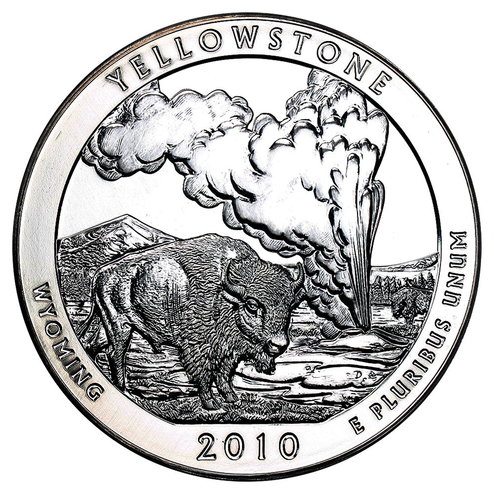 image for: 2010 Yellowstone NP 5oz Silver 25c PCGS MS69 (First Strike  Mercanti Signature)