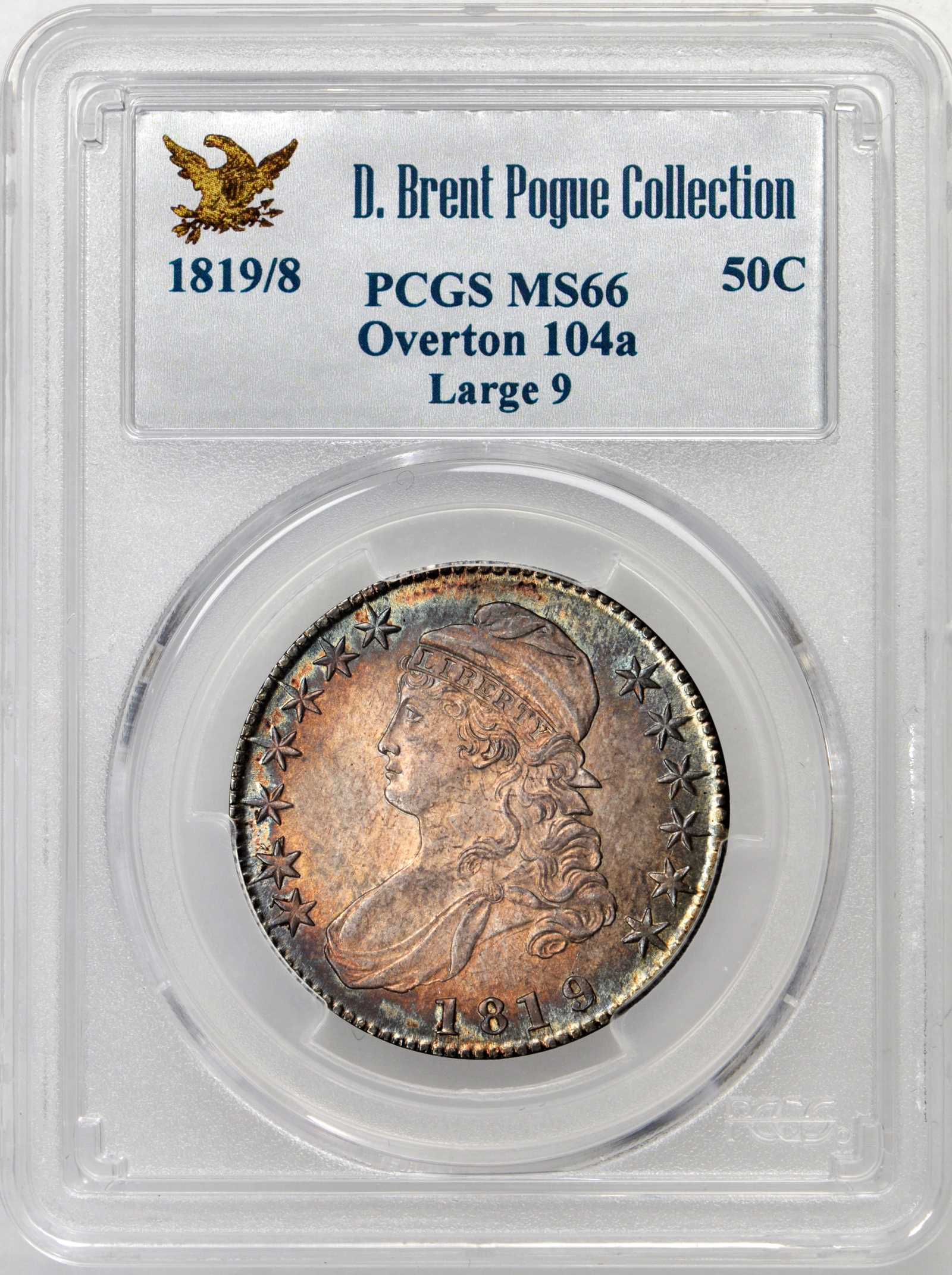 image for: 1819/8 Capped Bust Half Dollar. Overton-104a. Rarity-1. Large 9. Mint State-66 (PCGS).