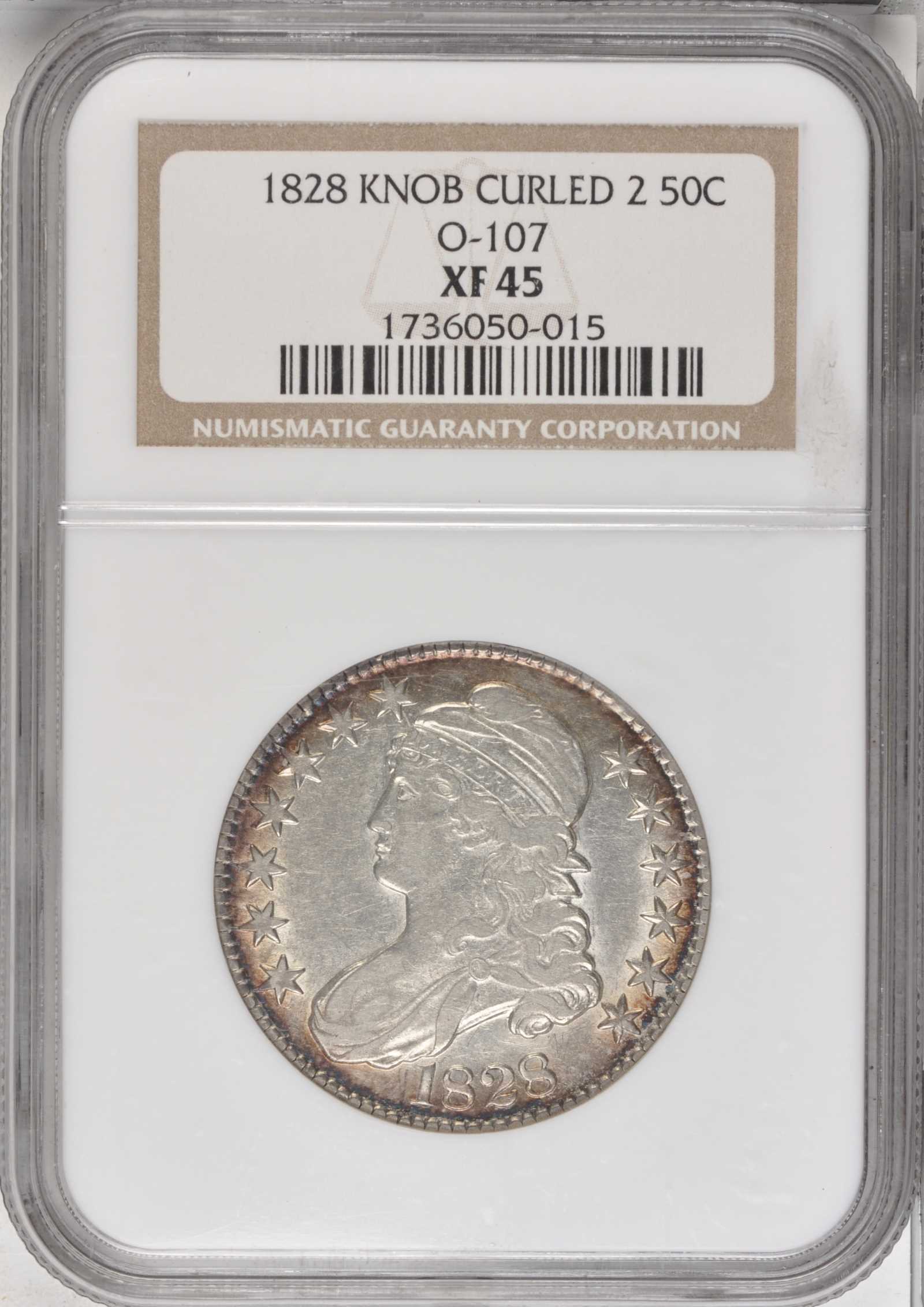 image for: 1828 Capped Bust Half Dollar. O-107. Rarity-2. Curl Base Knob 2. EF-45 (NGC).