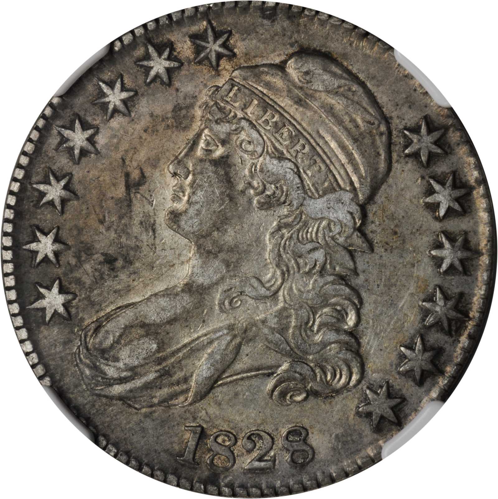 image for: 1828 Capped Bust Half Dollar. O-117. Rarity-1. Square Base 2, Small 8s, Large Letters. VF-35 (NGC).