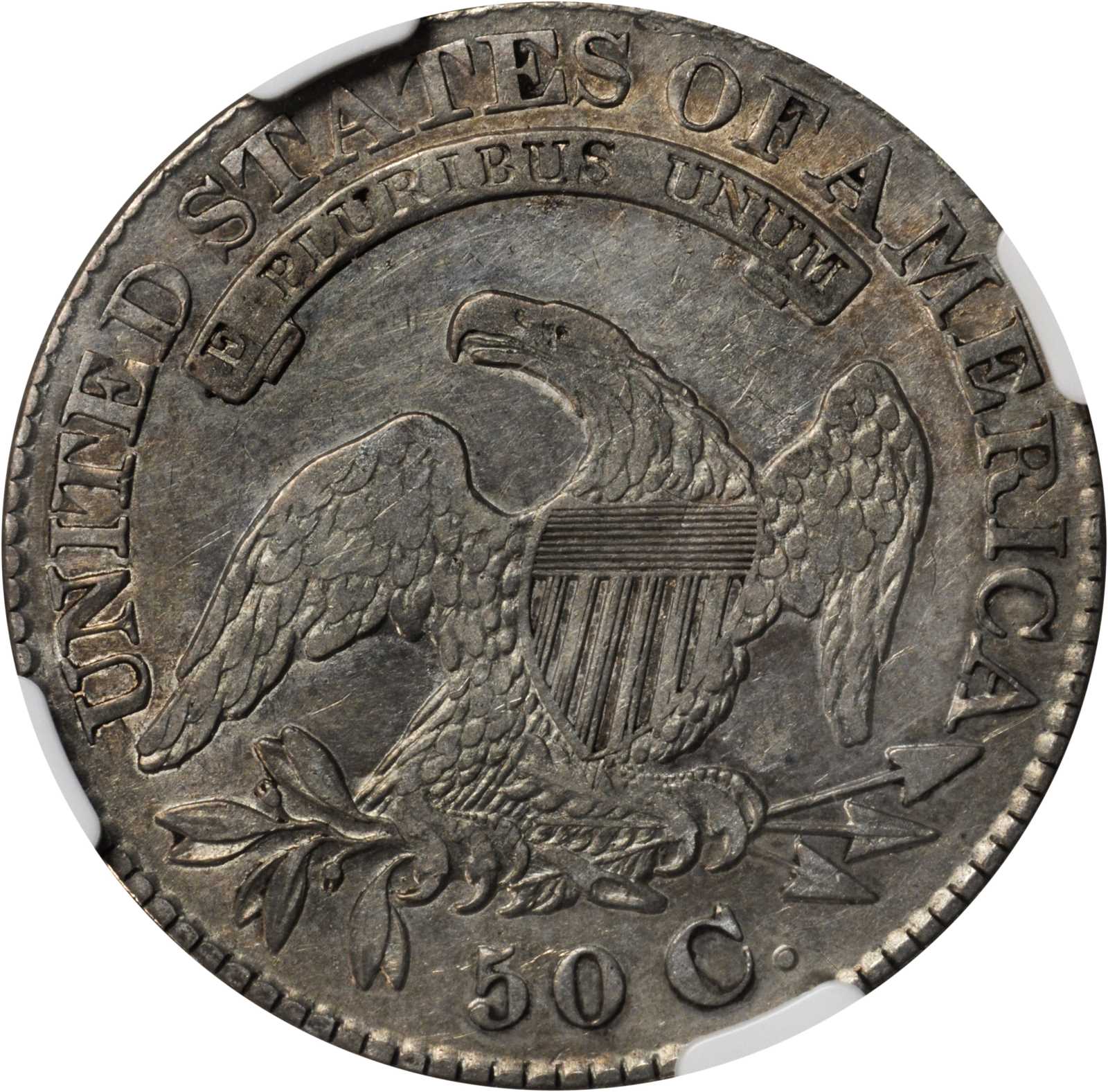 image for: 1828 Capped Bust Half Dollar. O-117. Rarity-1. Square Base 2, Small 8s, Large Letters. VF-30 (NGC).