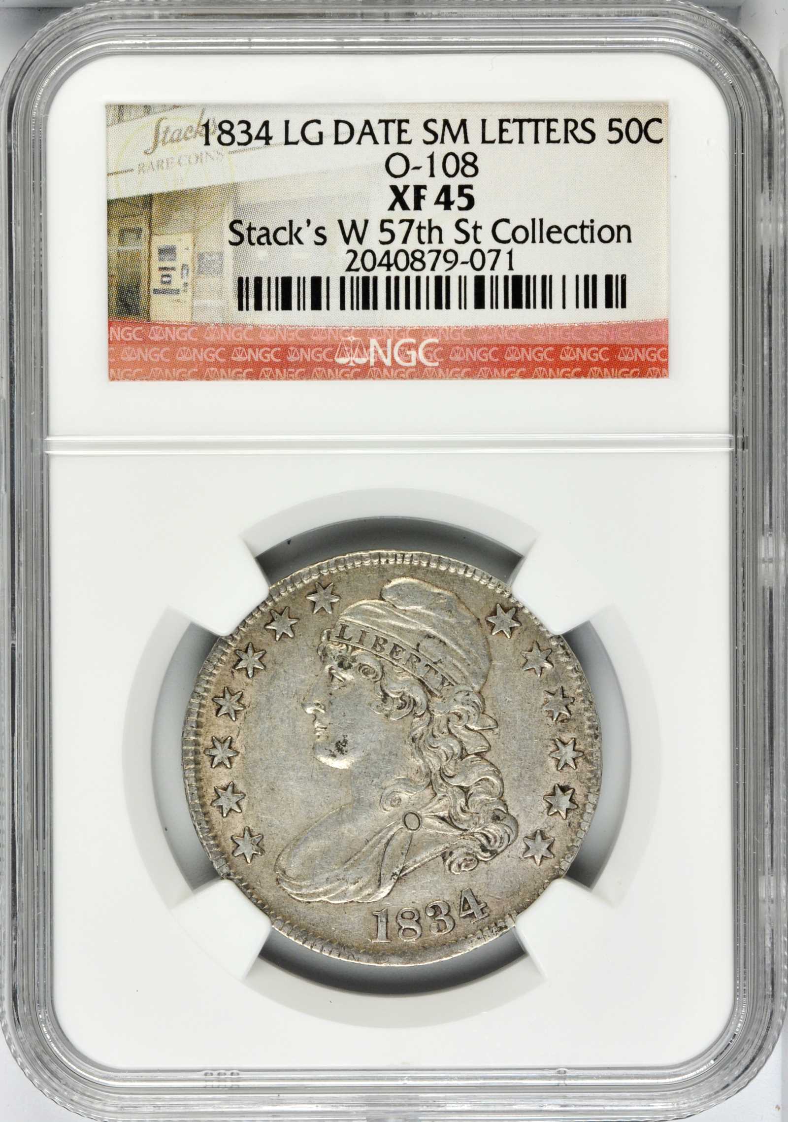image for: 1834 Capped Bust Half Dollar. O-108. Rarity-2. Large Date, Small Letters. EF-45 (NGC).