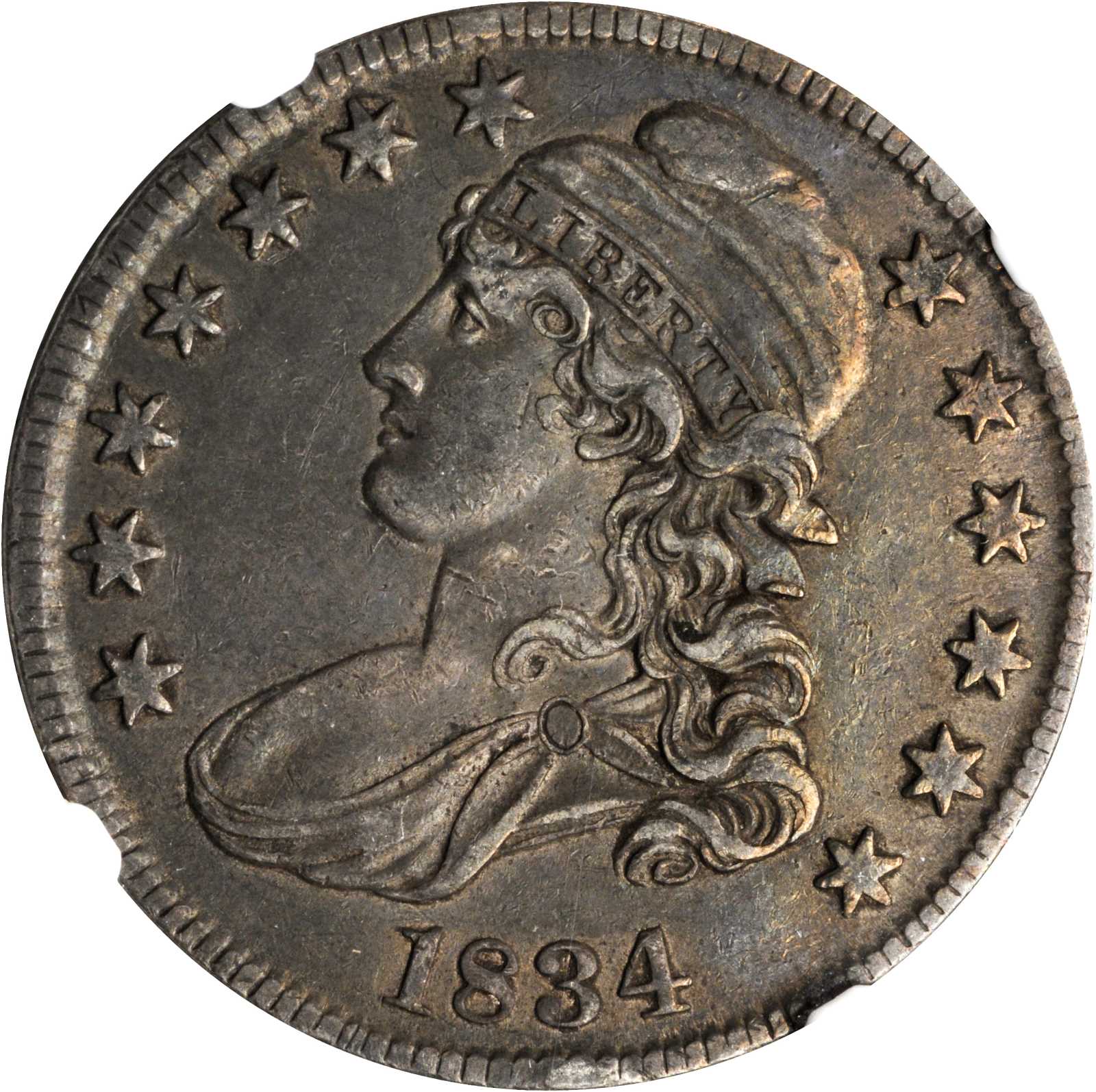 image for: 1834 Capped Bust Half Dollar. O-108. Rarity-2. Large Date, Small Letters. AU-50 (NGC).