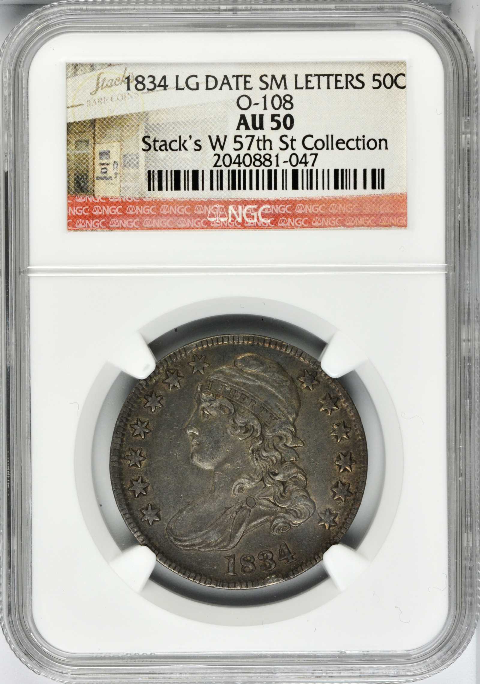 image for: 1834 Capped Bust Half Dollar. O-108. Rarity-2. Large Date, Small Letters. AU-50 (NGC).