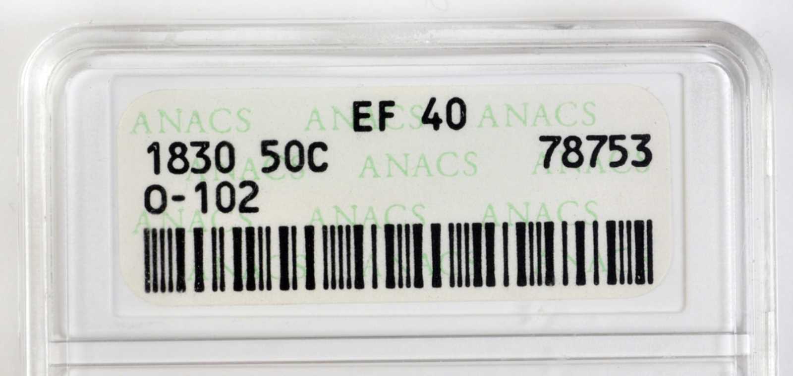 image for: 1830 Capped Bust Half Dollar. O-102. Rarity-3. Small 0. EF-40 (ANACS). OH.