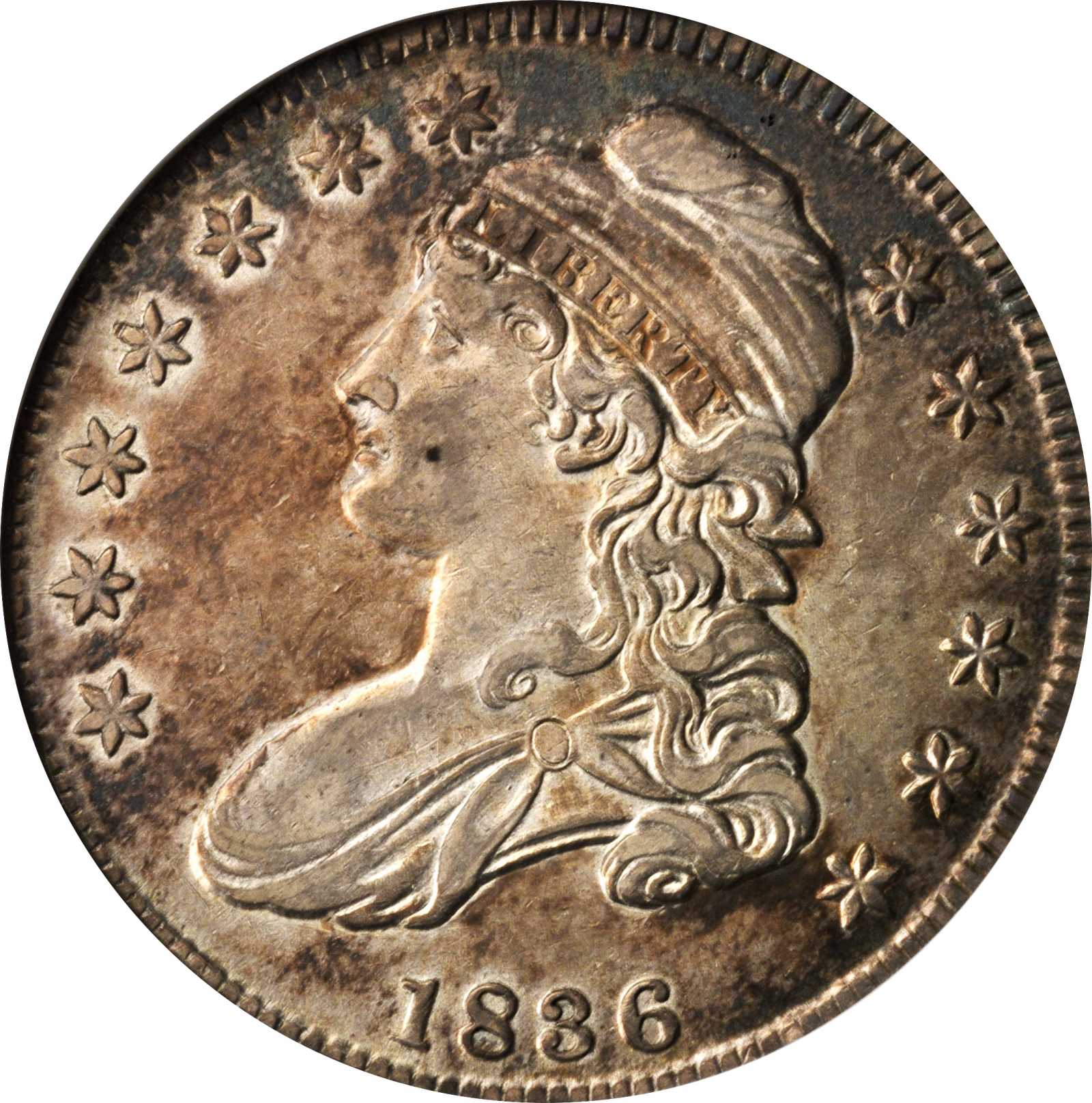 image for: 1836 Capped Bust Half Dollar. Lettered Edge. O-117. Rarity-3. AU-50 (ANACS). OH.