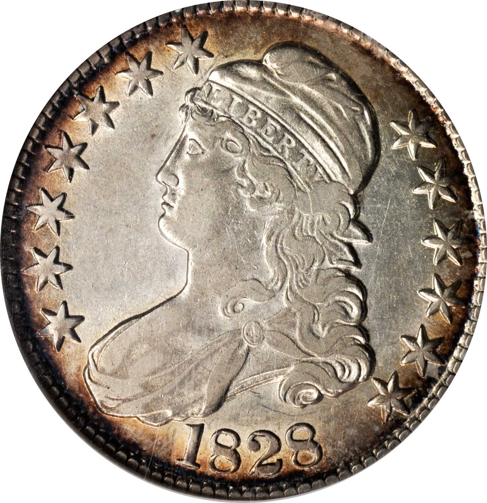 image for: 1828 Capped Bust Half Dollar. O-107. Rarity-2. Curl Base Knob 2. EF-45 (NGC).