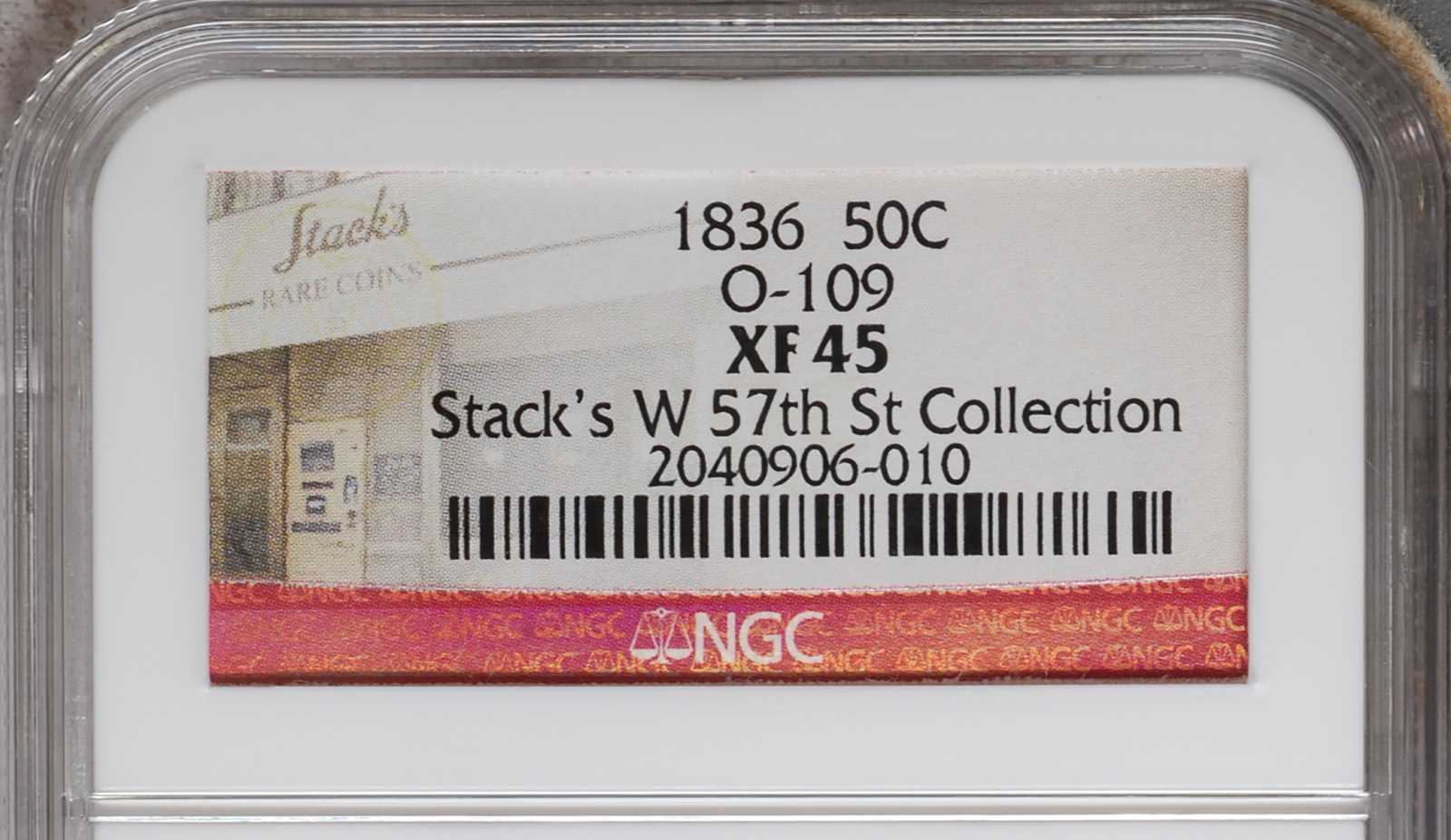 image for: 1836 Capped Bust Half Dollar. Lettered Edge. O-109. Rarity-3. EF-45 (NGC).