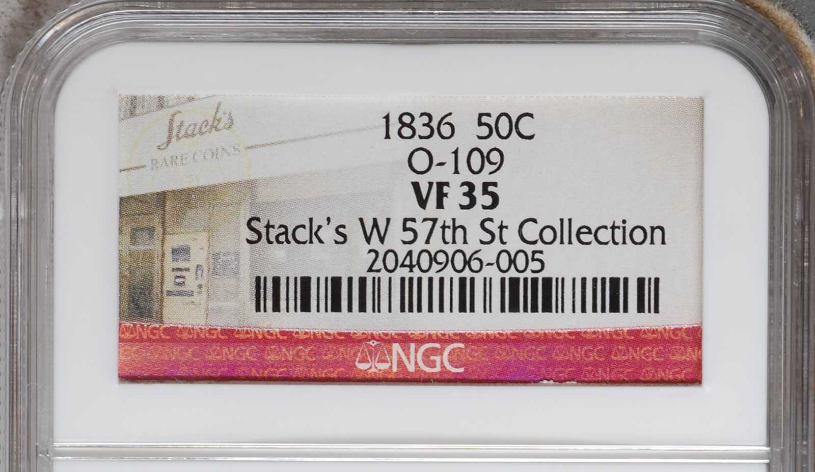 image for: 1836 Capped Bust Half Dollar. Lettered Edge. O-109. Rarity-3. VF-35 (NGC).