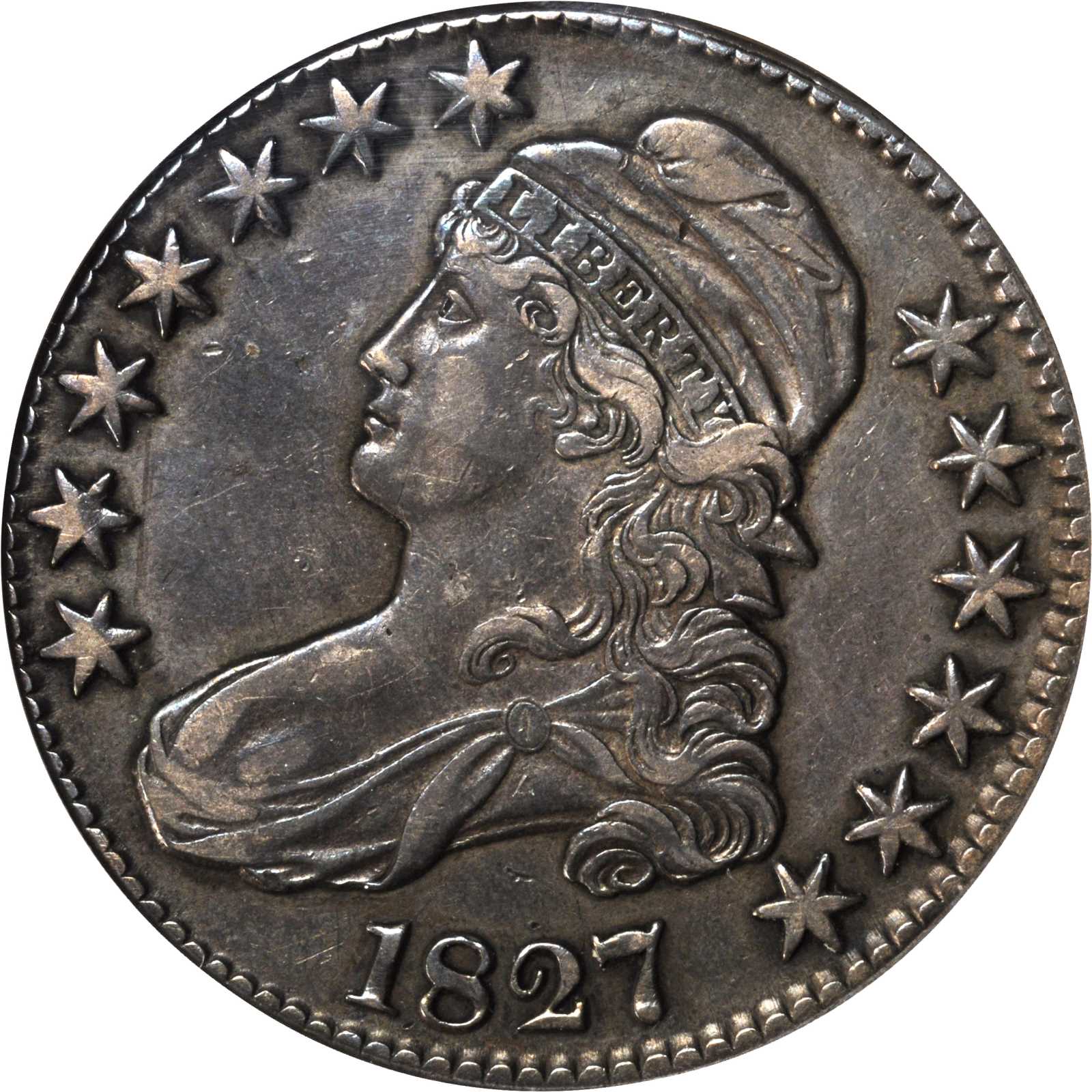 image for: 1827 Capped Bust Half Dollar. O-118. Rarity-3. Square Base 2. EF-45 (ANACS). OH.