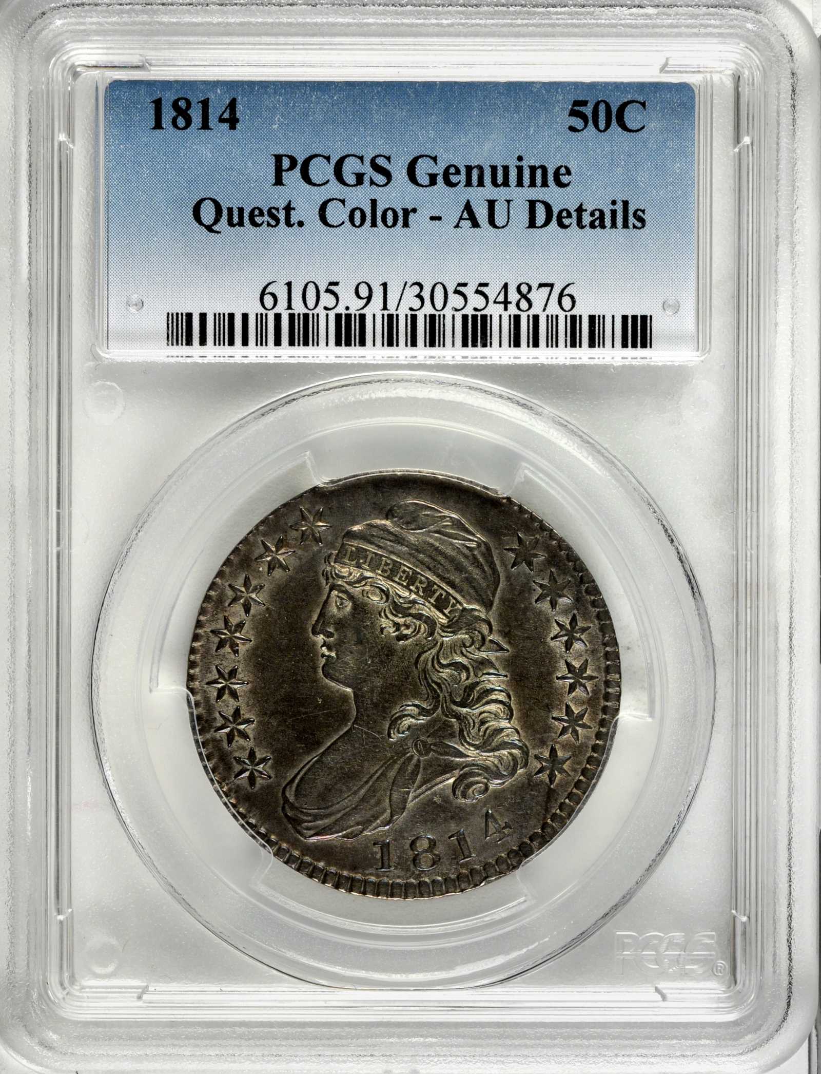 image for: 1814 Capped Bust Half Dollar. O-108. Rarity-2. AU Details--Questionable Color (PCGS).