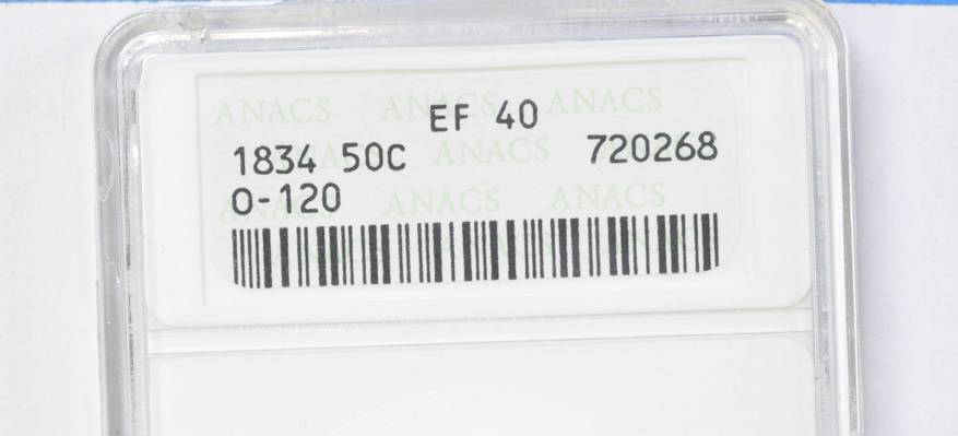 image for: 1834 Capped Bust Half Dollar. O-120. Rarity-4. Small Date, Small Letters. EF-40 (ANACS). OH.