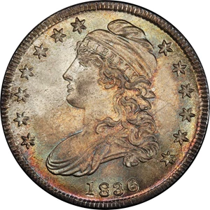 image for: 1836 Capped Bust Half Dollar. Lettered Edge. Overton-113. Rarity-2. Lettered Edge. Mint State-66+ (PCGS).