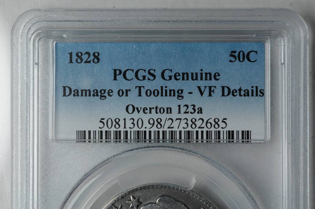 image for: 1828 Capped Bust Half Dollar. O-123a. Rarity-5+. Square Base 2, Small 8s, Large Letters. VF Details--Damage or Tooling (PCGS).