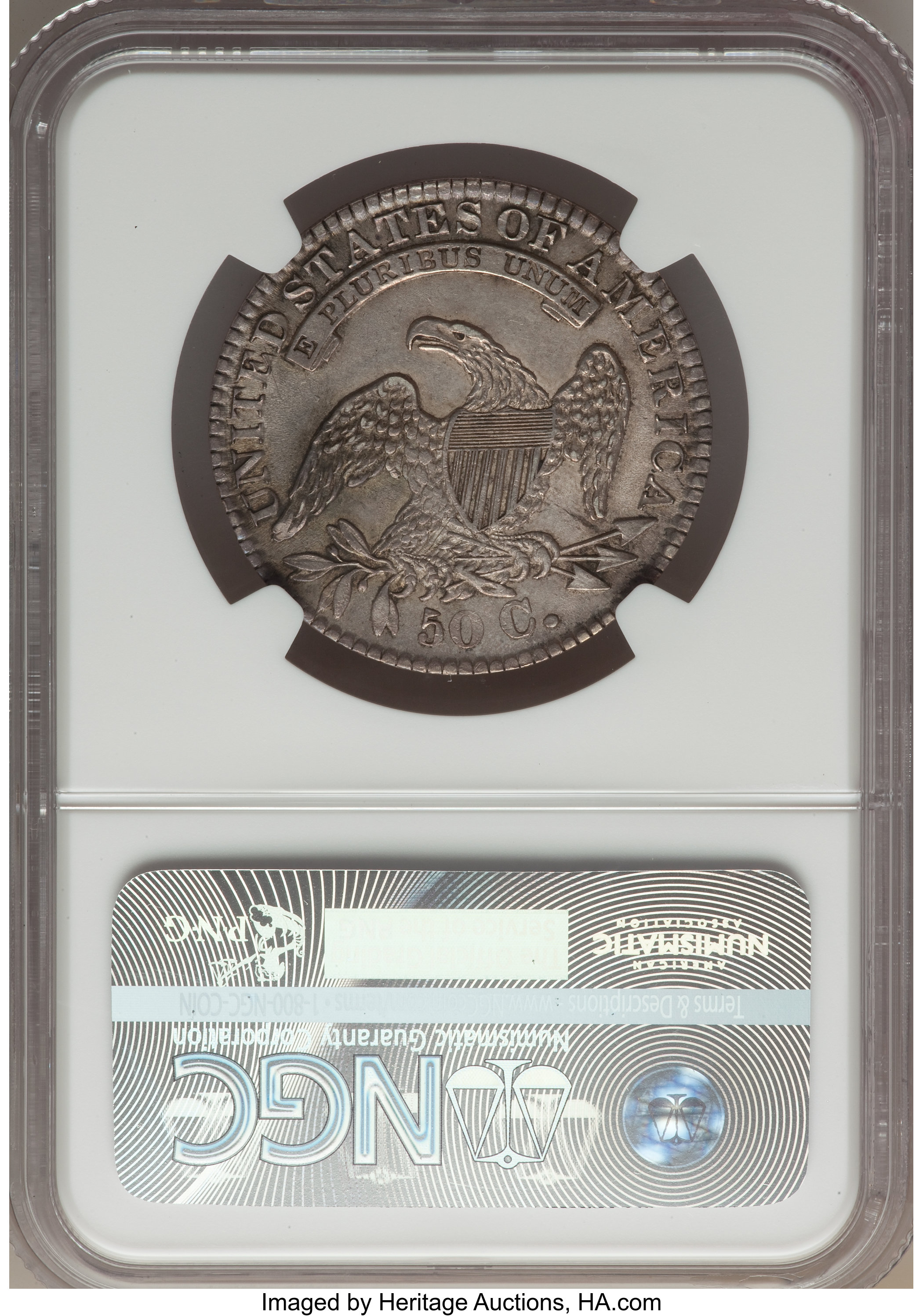 image for: 1832 50C Small Letters, O-105, R.3, AU58 NGC. NGC Census: (0/2). PCGS Population (2/1). Mintage: 4,797,000. From The Re...