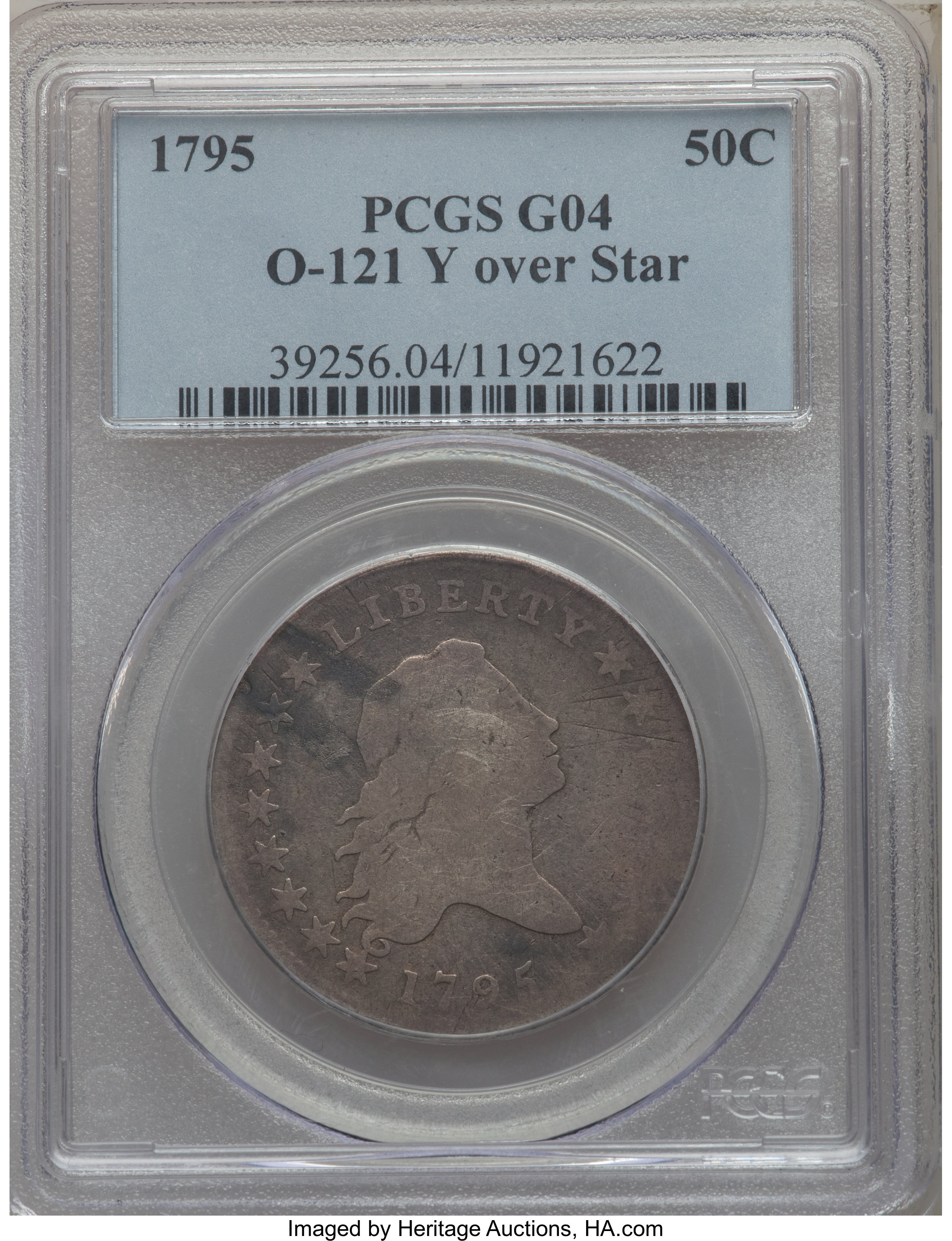 image for: 1795 50C 2 Leaves, Y Over Star, O-121, T-2, High R.4, Good 4 PCGS. PCGS Population: (1/13). NGC Census: (0/0). Good 4 . ...