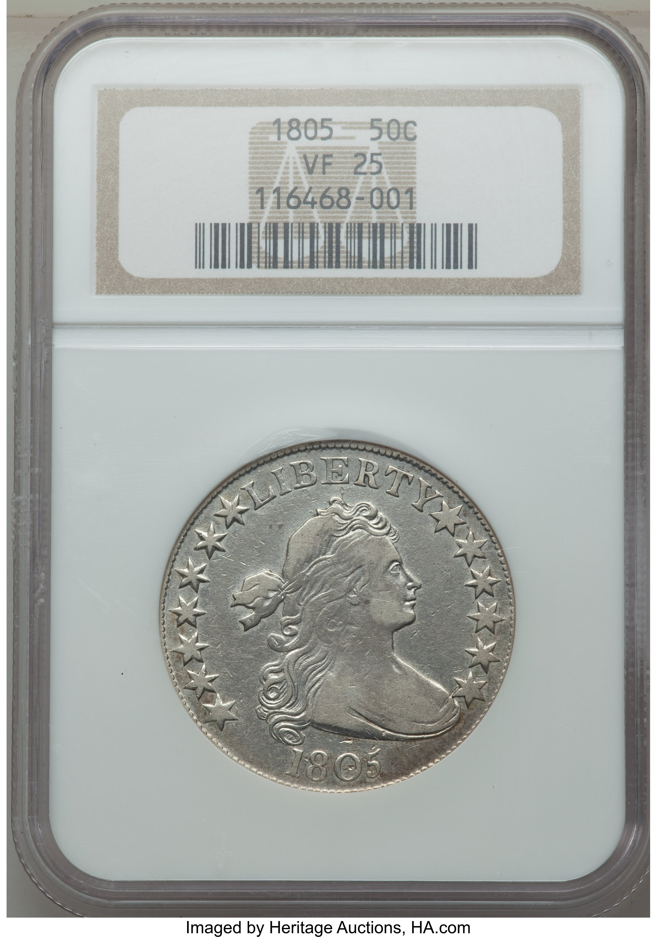image for: 1805 50C O-109a, T-14, Low R.4, VF25 NGC. NGC Census: (0/7). PCGS Population: (1/4).  From The Merrill Collection. ...