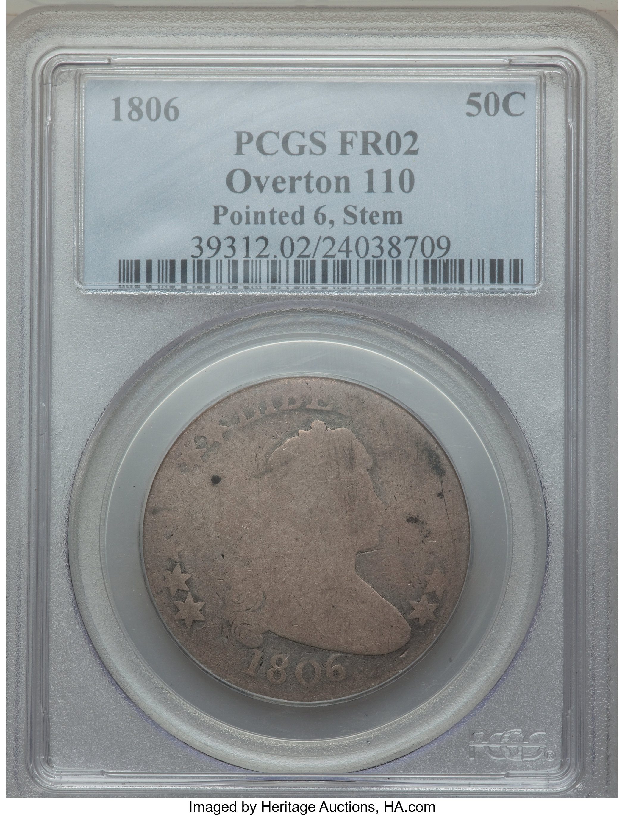 image for: 1806 50C Pointed 6, Stem, O-110, T-10, R.6, Fair 2 PCGS. PCGS Population: (1/6). NGC Census: (0/5).  From The Merrill...