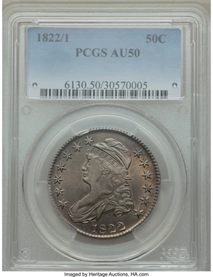 image for: 1822/1 50C O-101, R.1, AU50 PCGS. PCGS Population: (6/11). NGC Census: (7/23). AU50. Mintage 1,559,573. From The Merr...